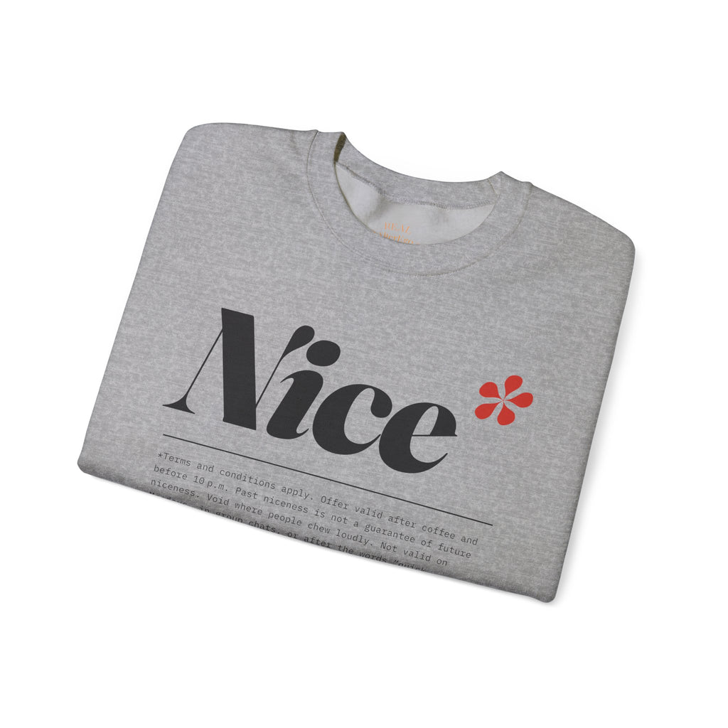 Nice Graphic Crewneck Sweatshirt - Minimal Text Logo Pullover