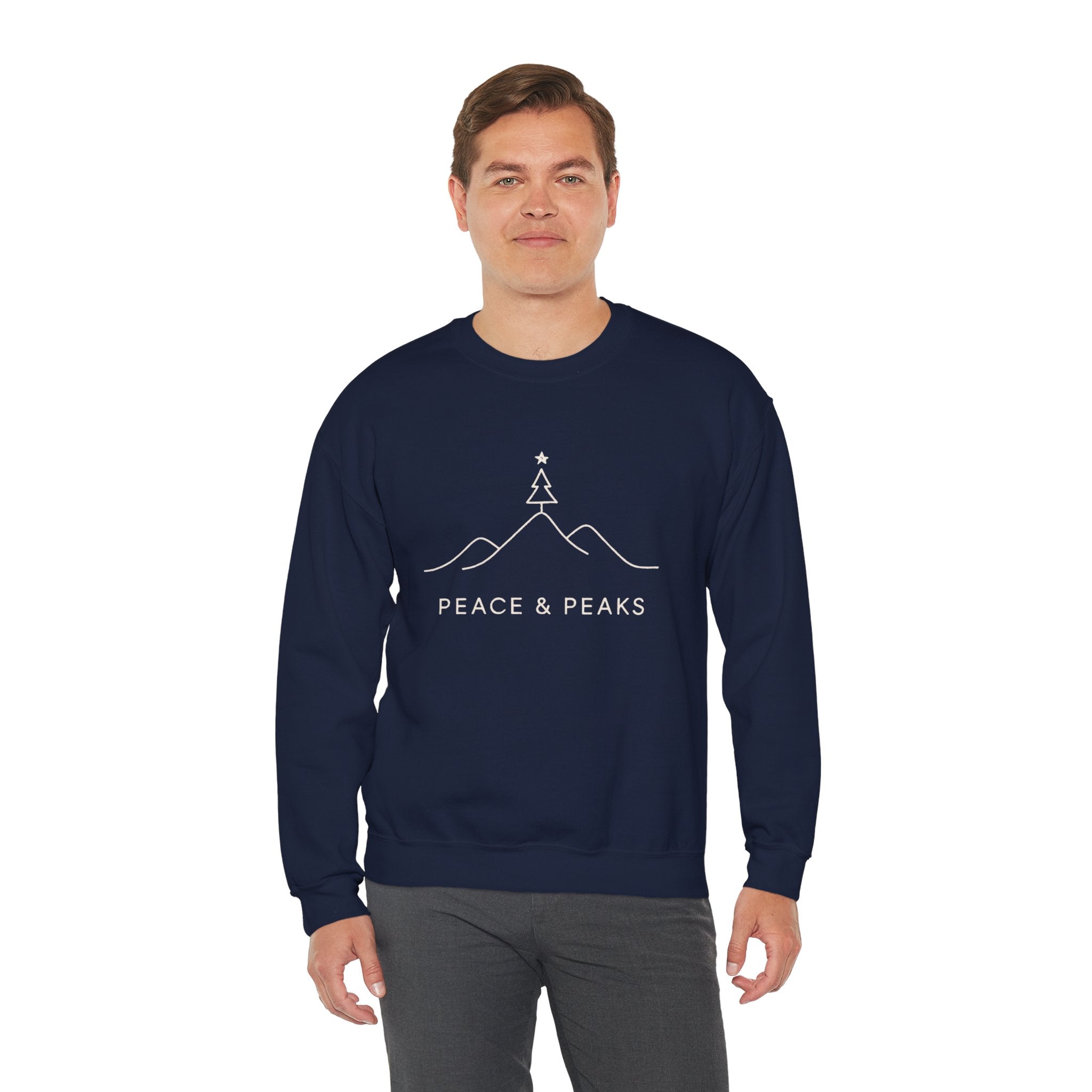 Peace & Peaks Sweatshirt — Minimal Mountain Christmas Crewneck