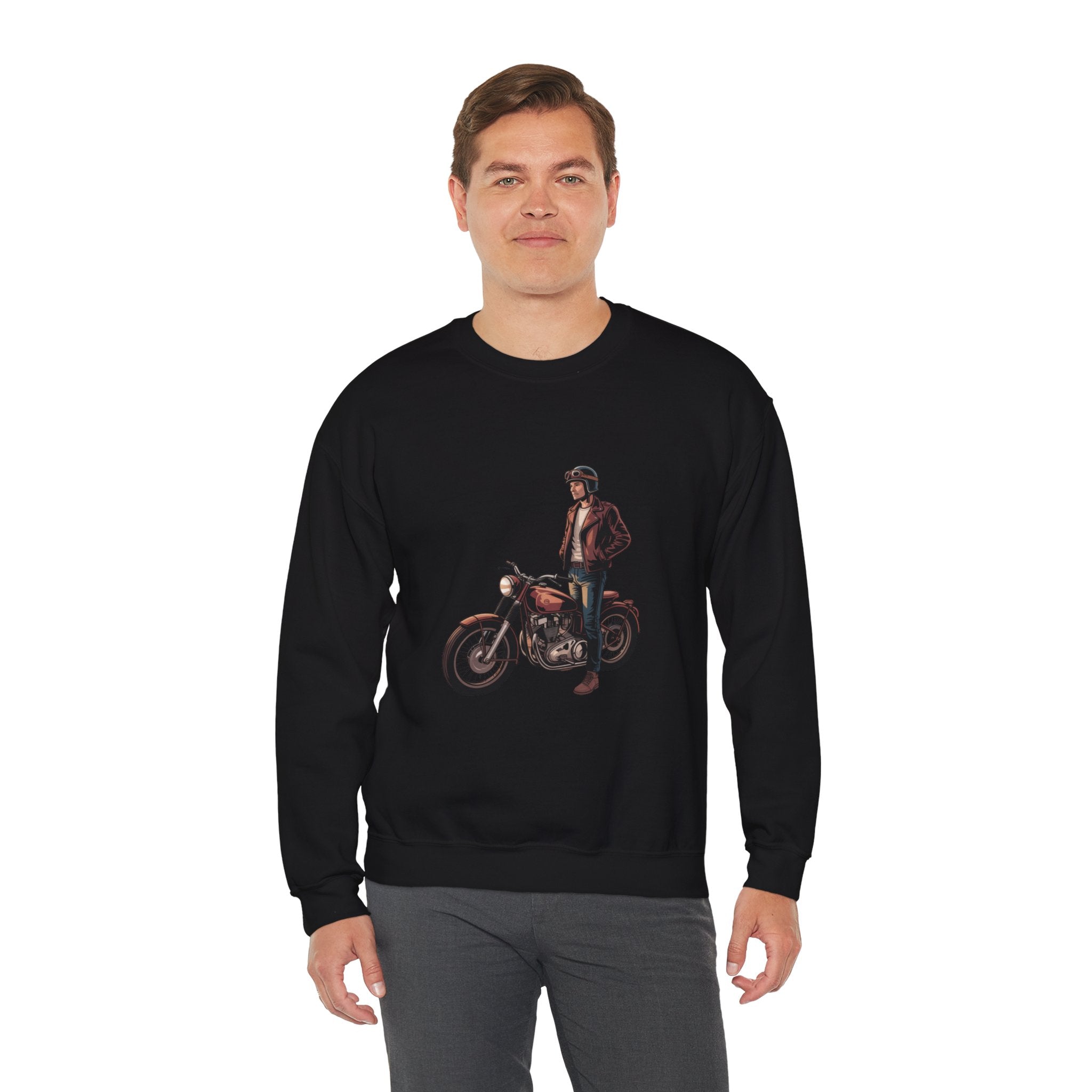 Vintage Motorcycle Rider Crewneck Sweatshirt – Retro Biker Graphic