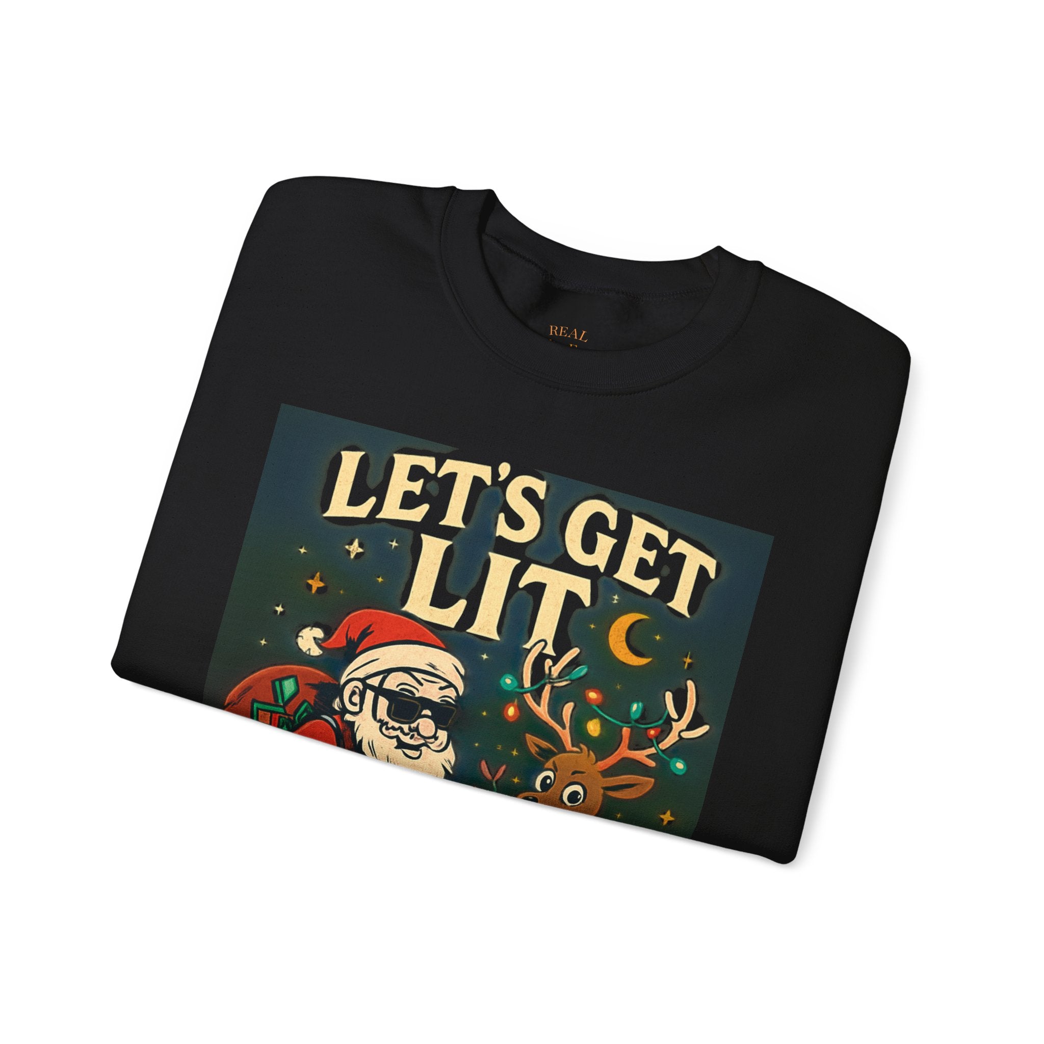 Crewneck Sweatshirt — 'Let's Get Lit' Santa & Reindeer Christmas Pullover