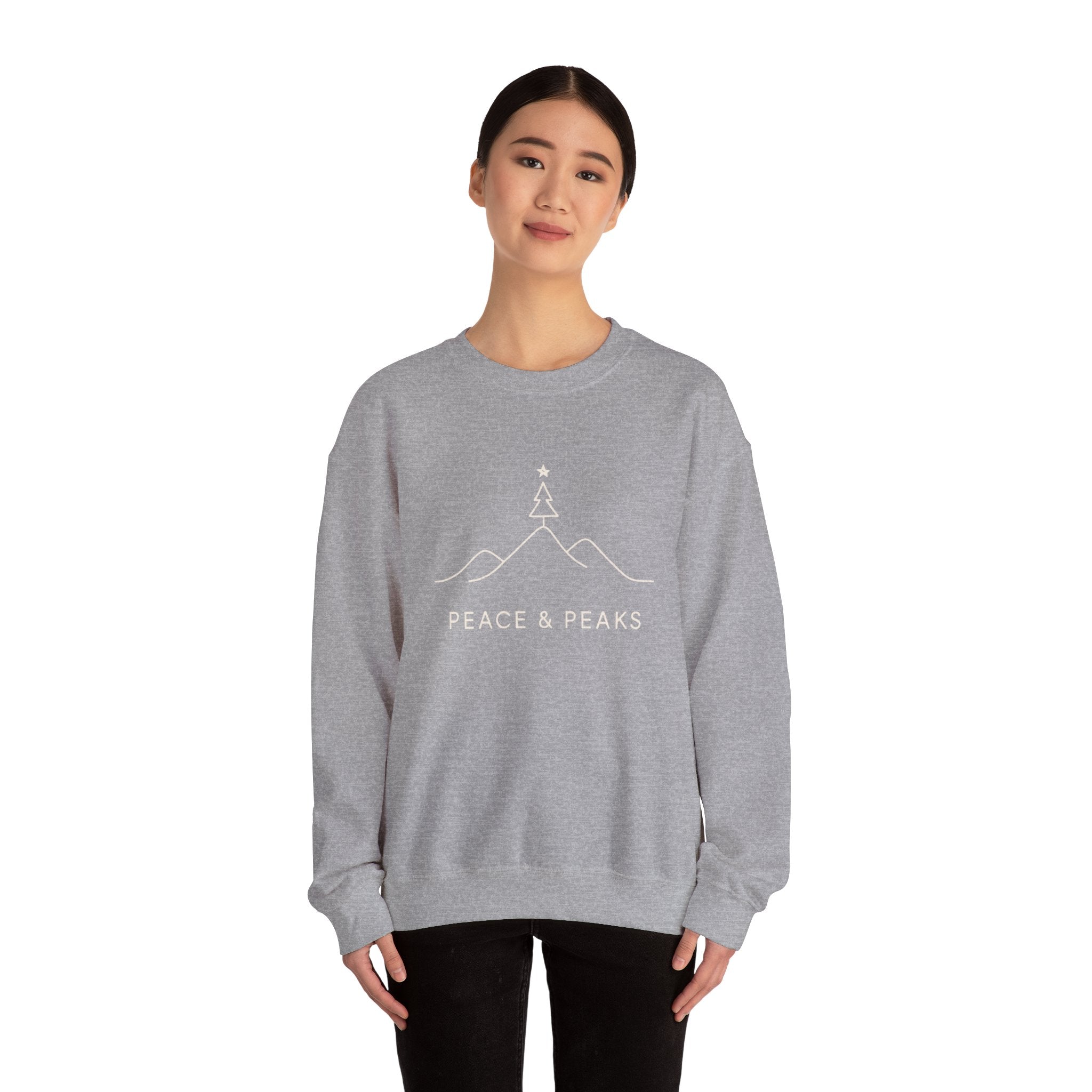 Peace & Peaks Sweatshirt — Minimal Mountain Christmas Crewneck