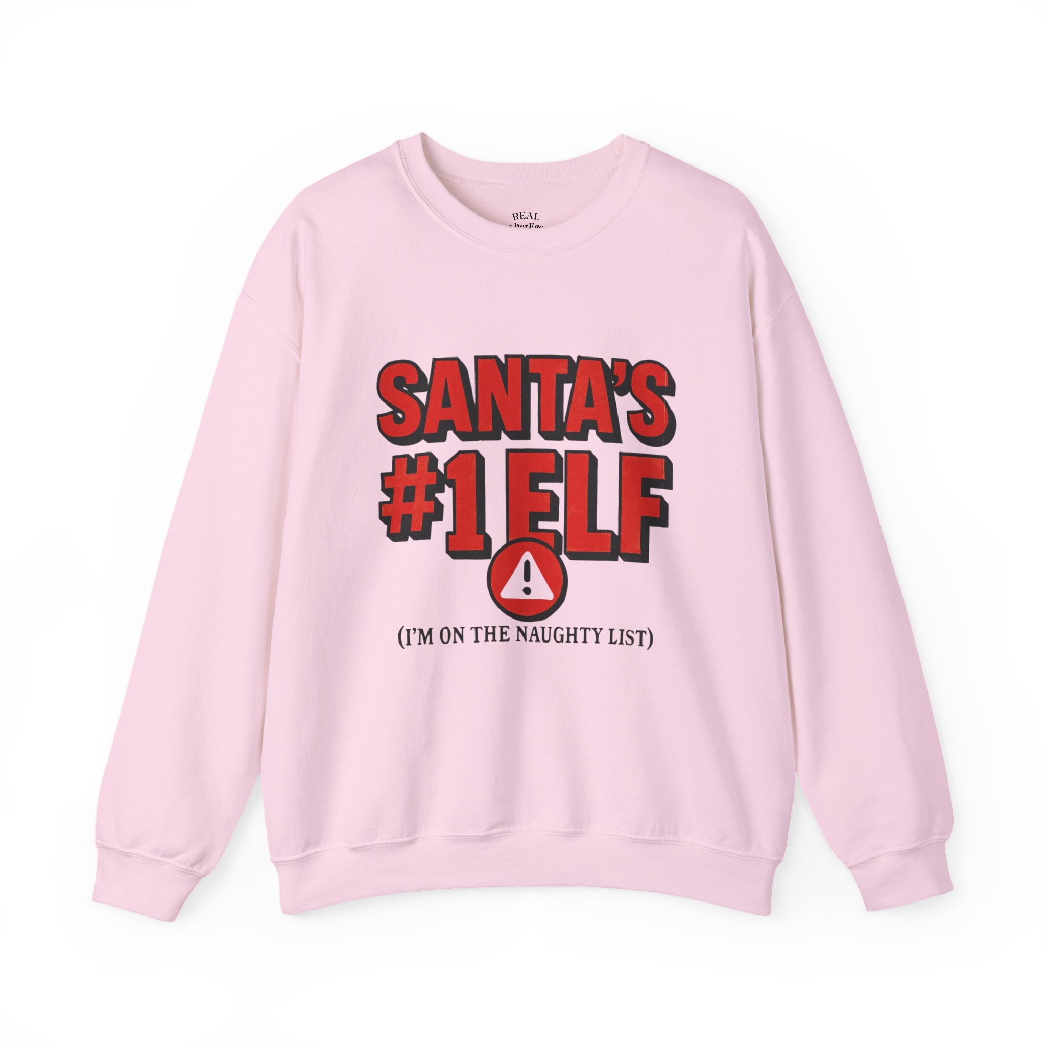 Santa's #1 Elf Crewneck Sweatshirt - Funny Holiday Christmas Sweater (I'm on the Naughty List)