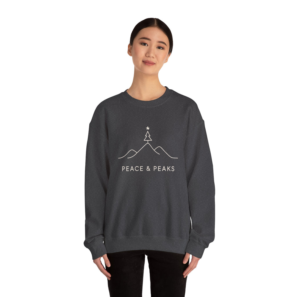 Peace & Peaks Sweatshirt — Minimal Mountain Christmas Crewneck