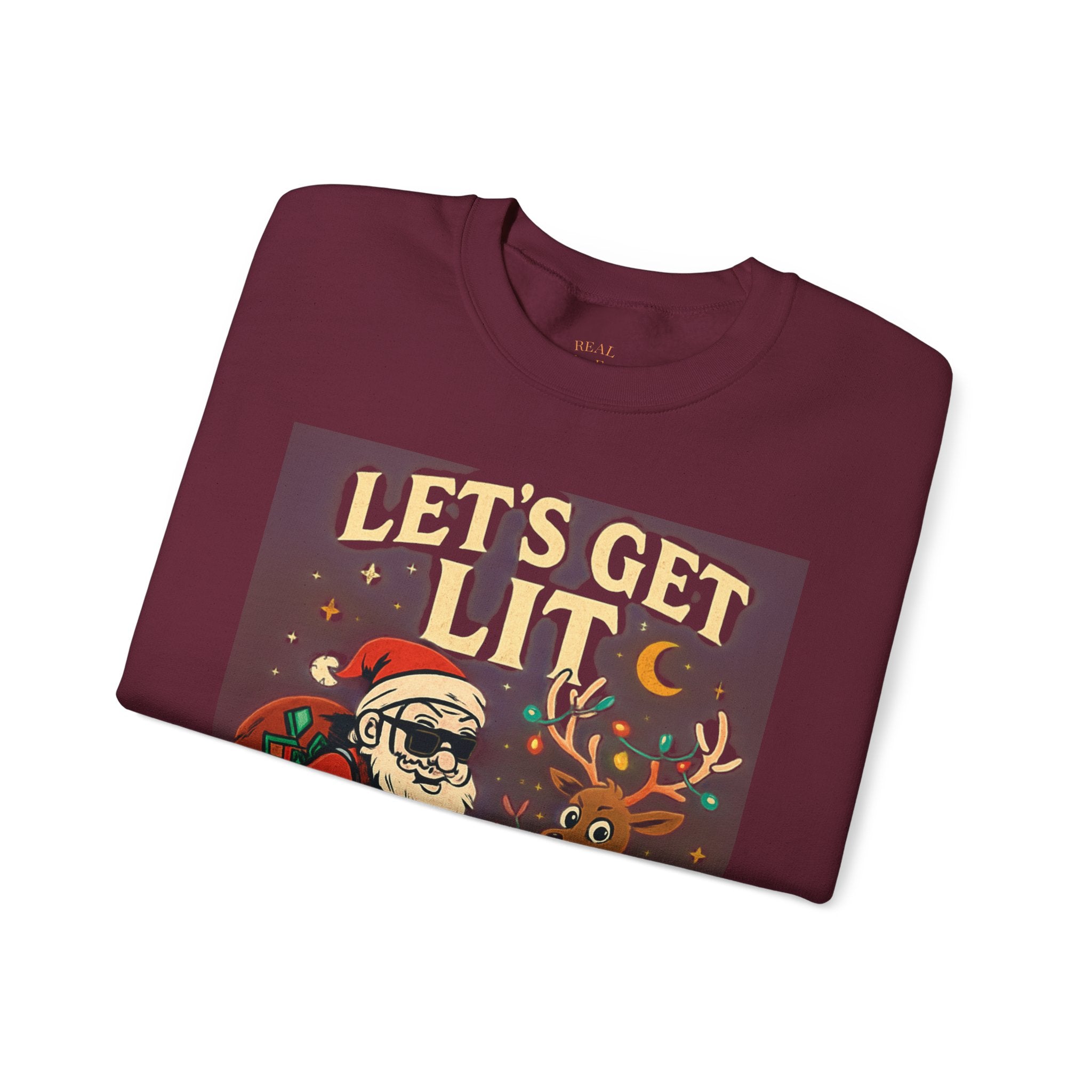 Crewneck Sweatshirt — 'Let's Get Lit' Santa & Reindeer Christmas Pullover