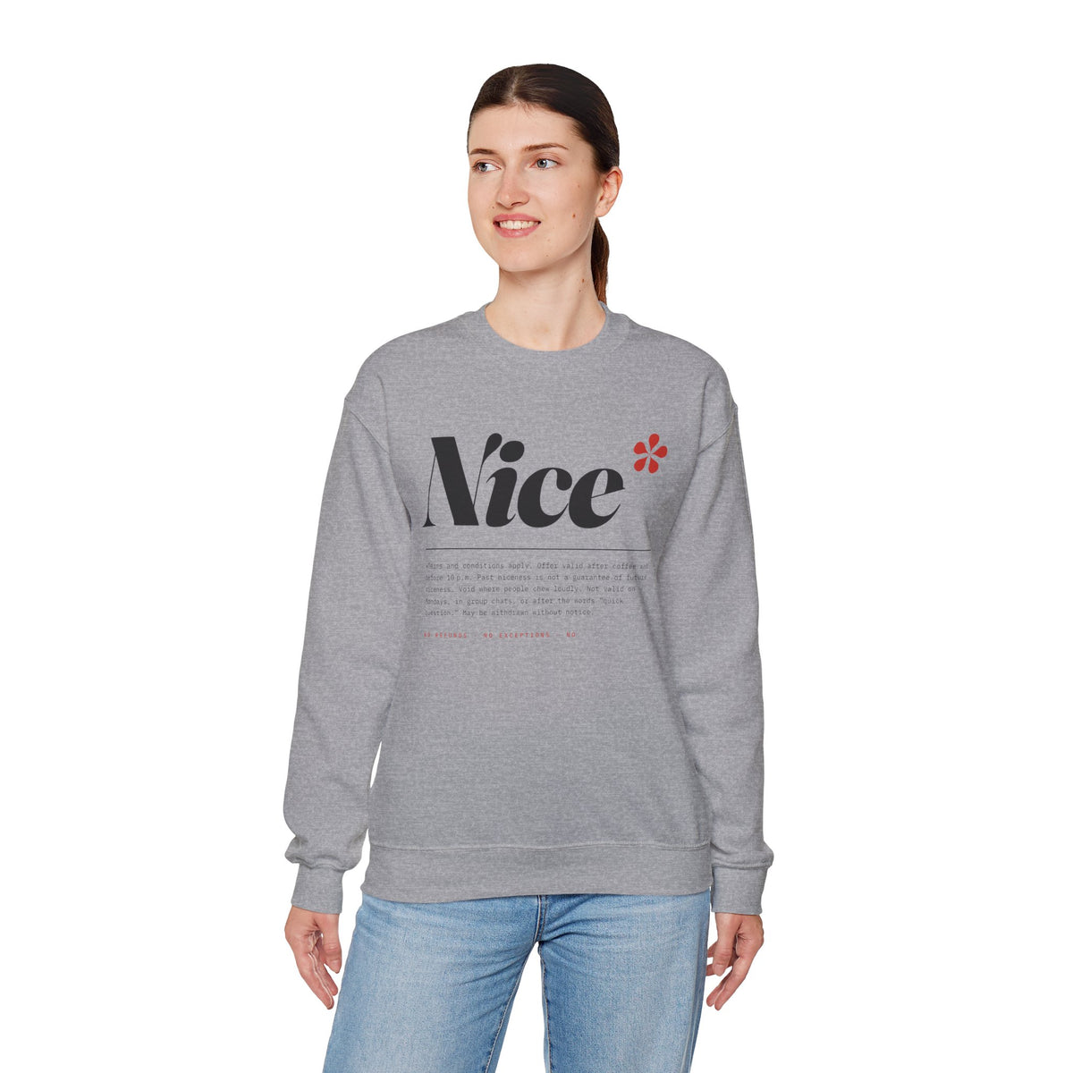 Nice Graphic Crewneck Sweatshirt - Minimal Text Logo Pullover