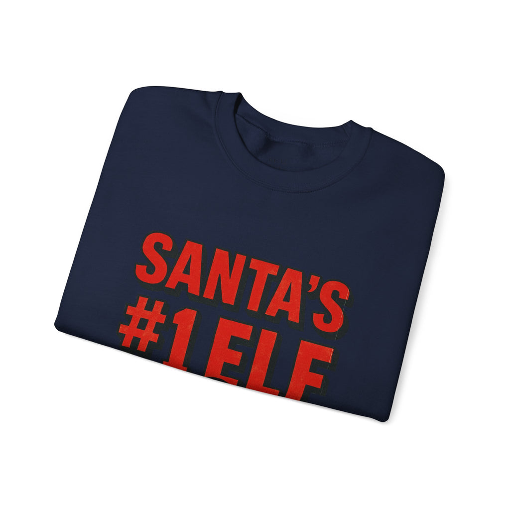 Santa's #1 Elf Crewneck Sweatshirt - Funny Holiday Christmas Sweater (I'm on the Naughty List)