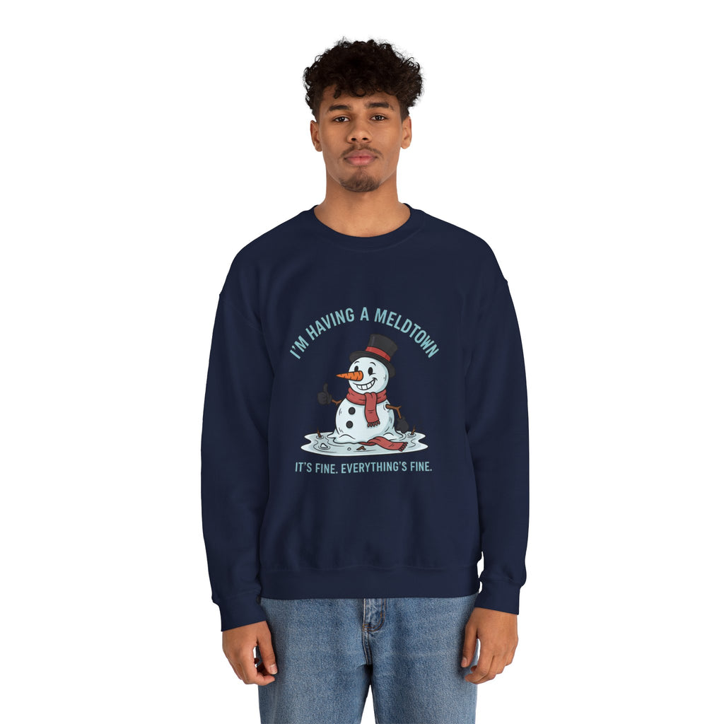 Melted Snowman Crewneck Sweatshirt  "I'm Having a Meltdown" Funny Holiday Sweater