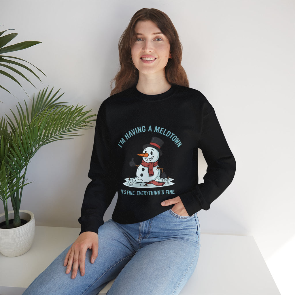 Melted Snowman Crewneck Sweatshirt  "I'm Having a Meltdown" Funny Holiday Sweater
