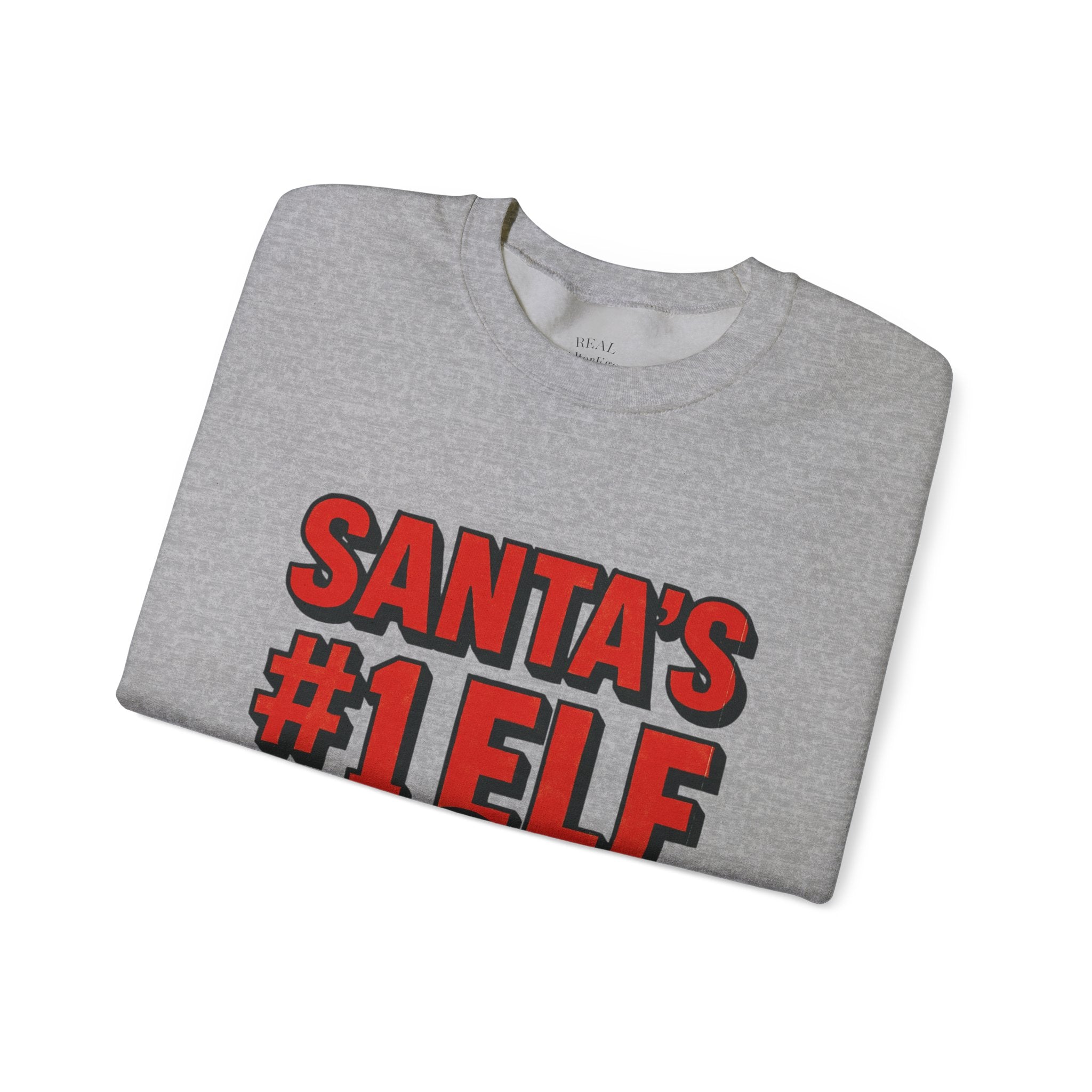 Santa's #1 Elf Crewneck Sweatshirt - Funny Holiday Christmas Sweater (I'm on the Naughty List)