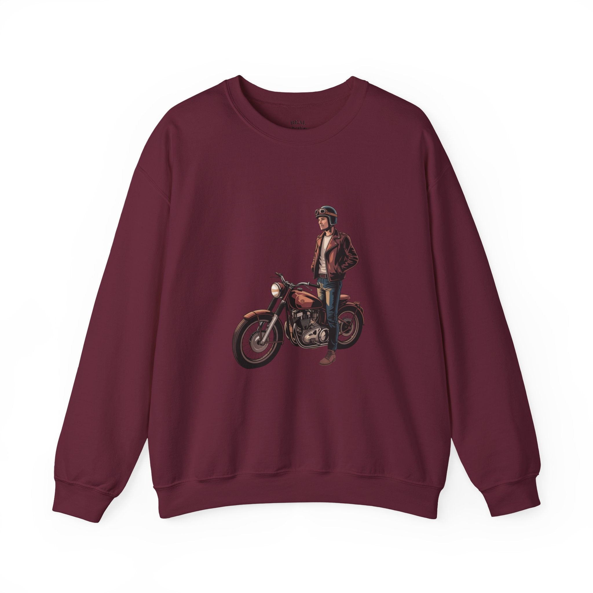 Vintage Motorcycle Rider Crewneck Sweatshirt – Retro Biker Graphic