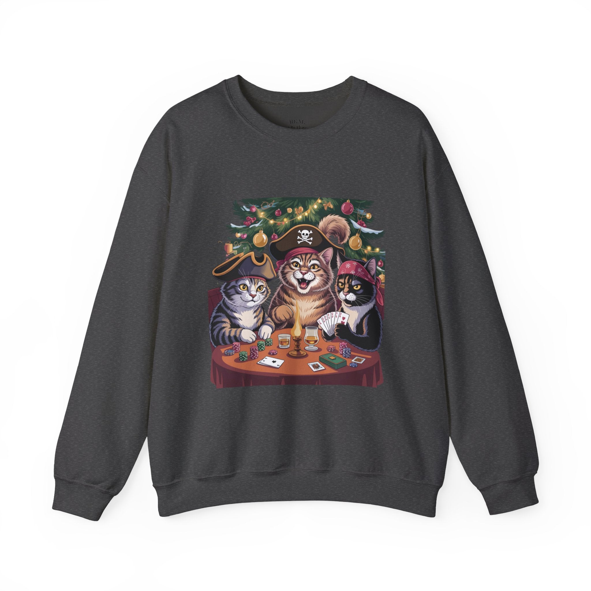 Holiday Pirate Cats Crewneck Sweatshirt – Poker Night at the Christmas Tree