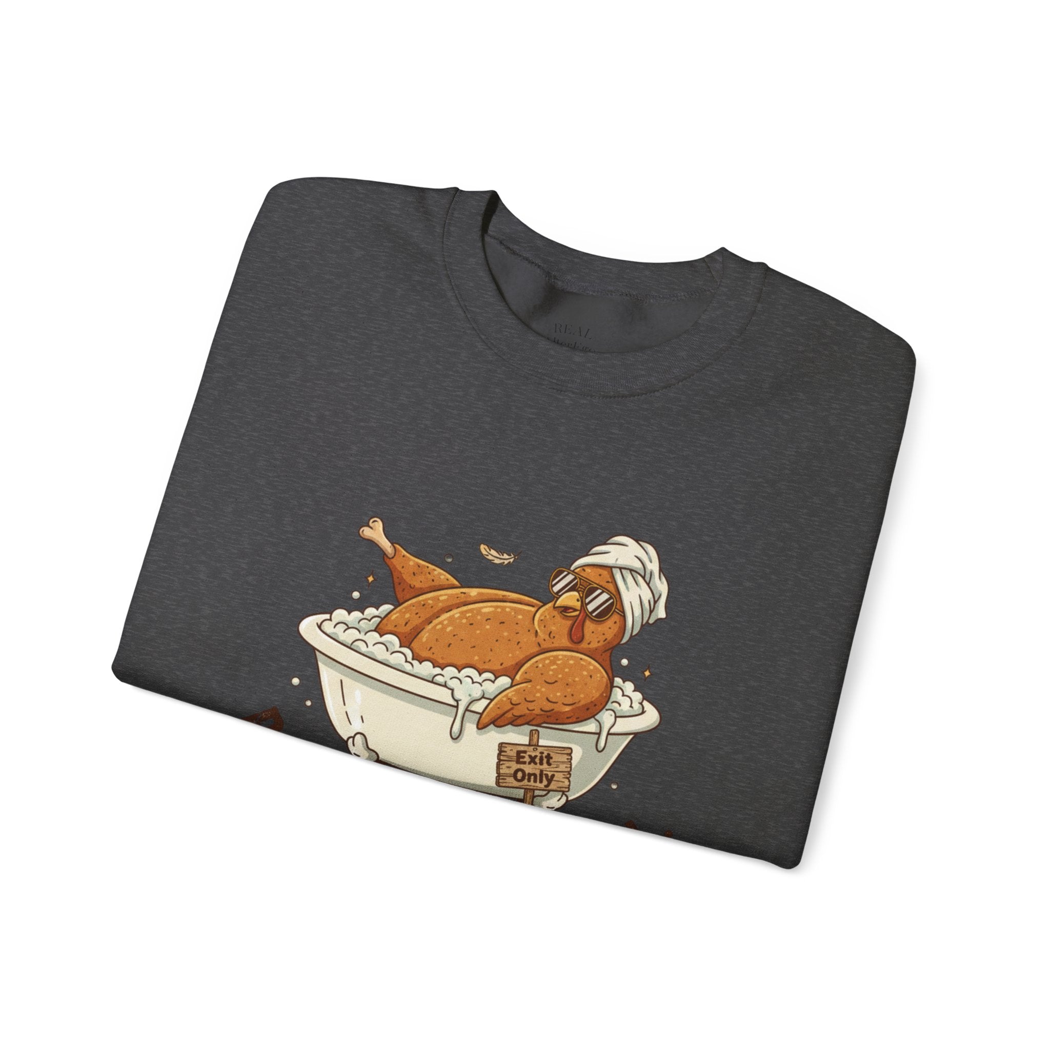 Crewneck Sweatshirt — "Post-Meal Protocol" Turkey Bath Cozy Graphic Pullover