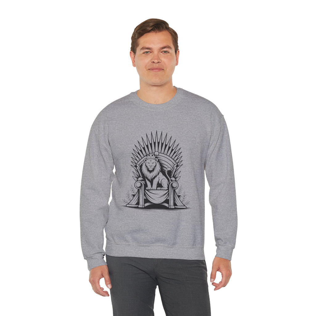 Lion Throne Crewneck Sweatshirt — Regal Lion Illustration Graphic