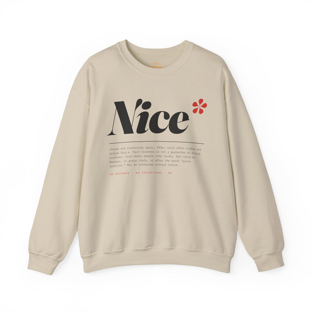 Nice Graphic Crewneck Sweatshirt - Minimal Text Logo Pullover