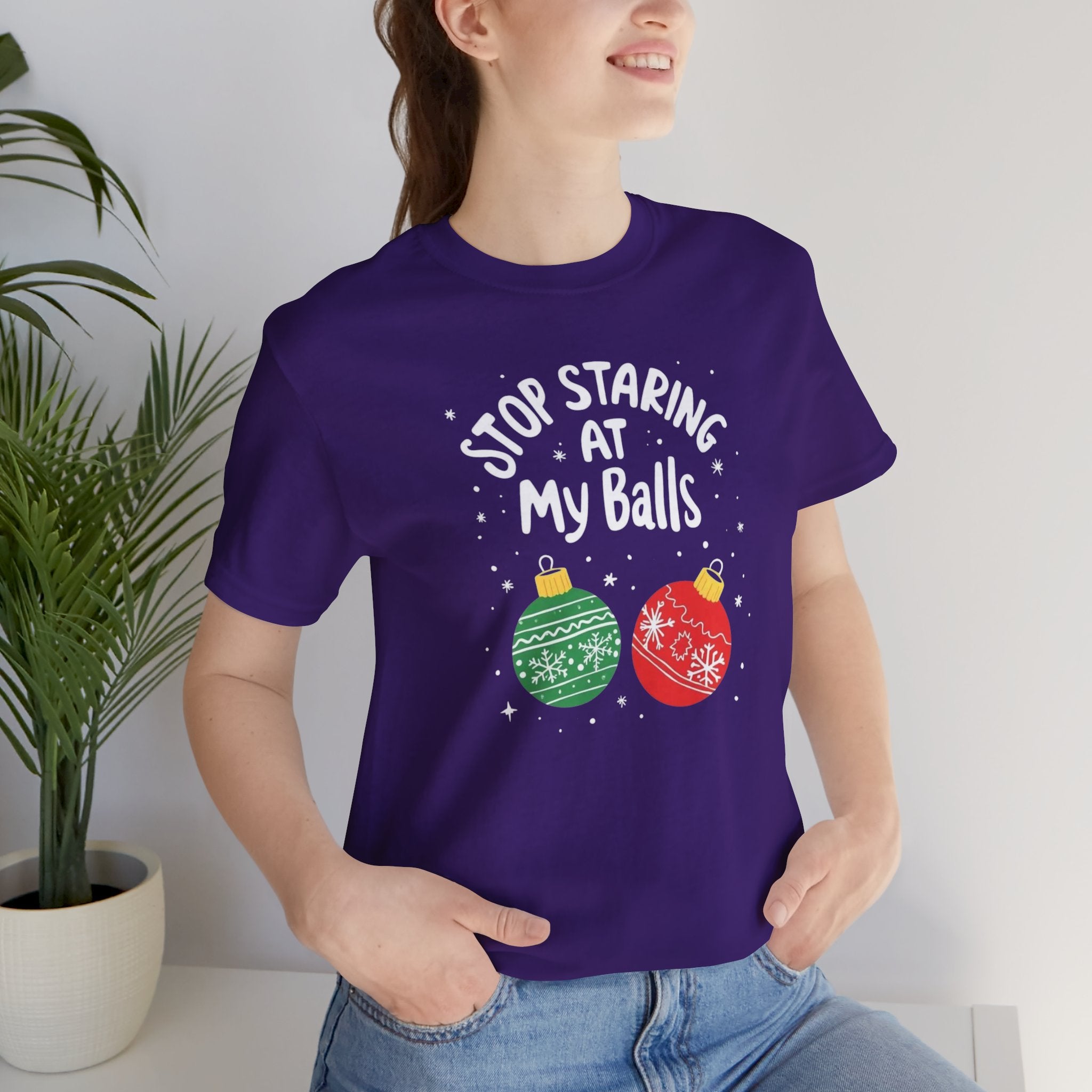 Funny Christmas T-Shirt - Stop Staring at My Balls