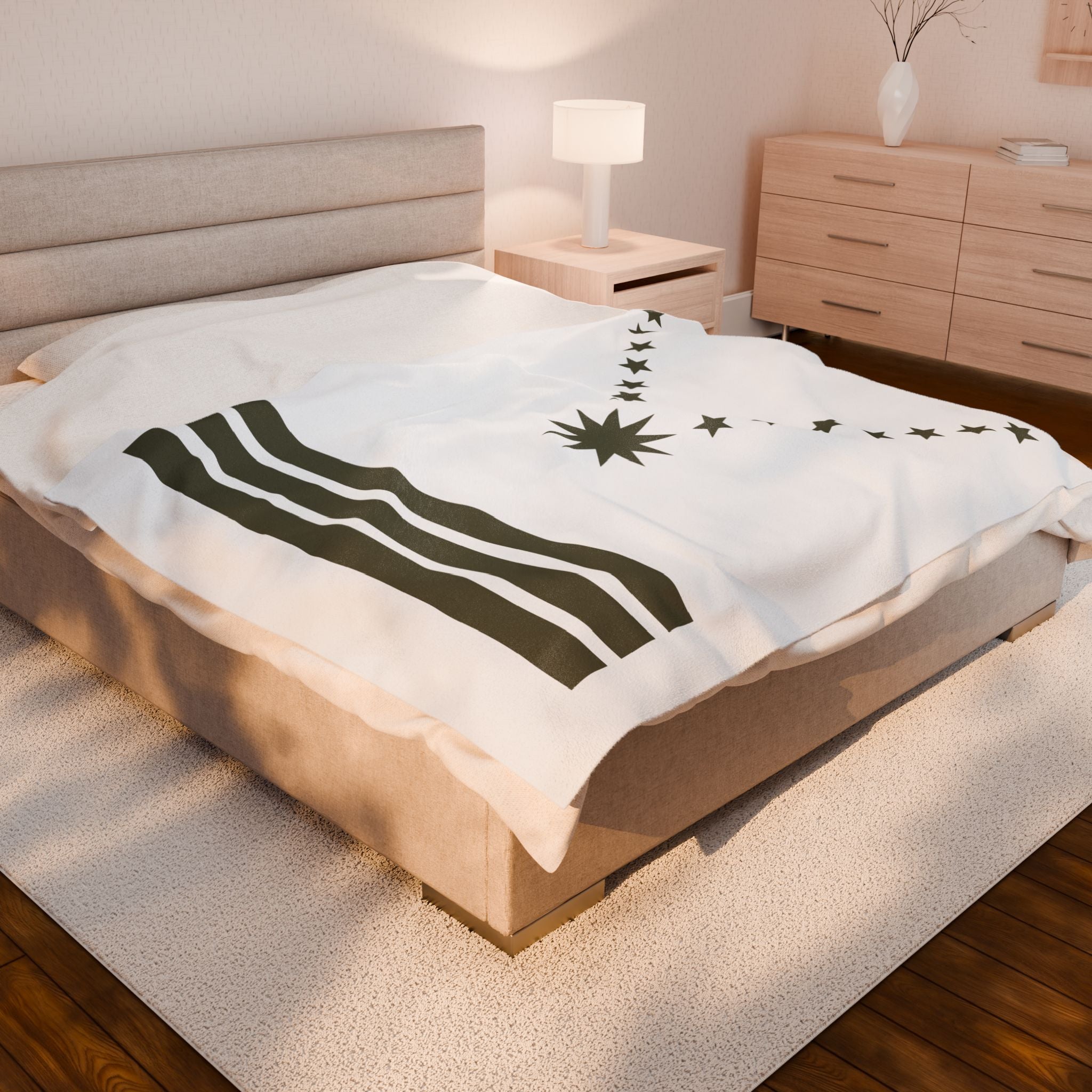 Velveteen Plush Blanket — Olive Starburst & Stripes Cozy Throw