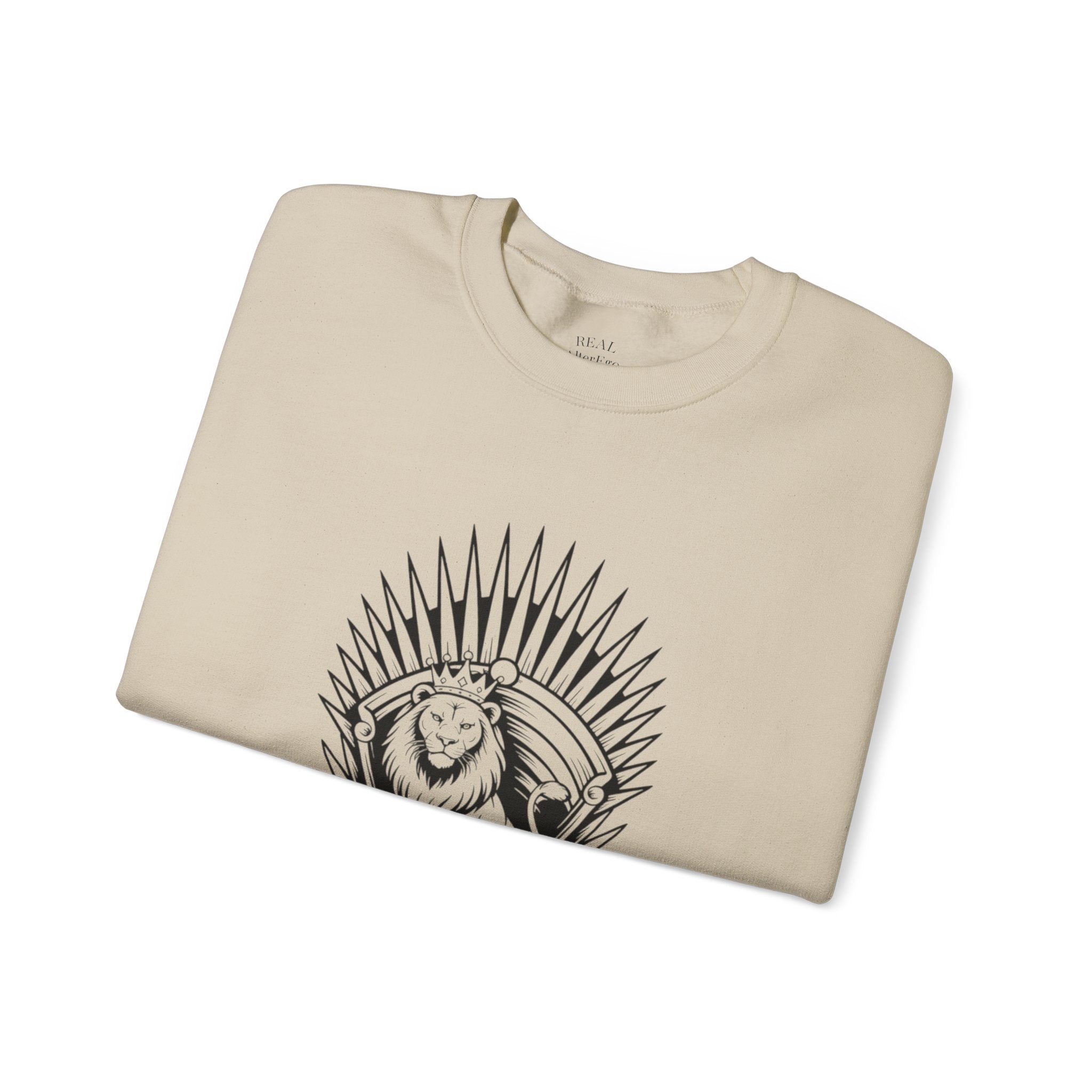 Lion Throne Crewneck Sweatshirt — Regal Lion Illustration Graphic