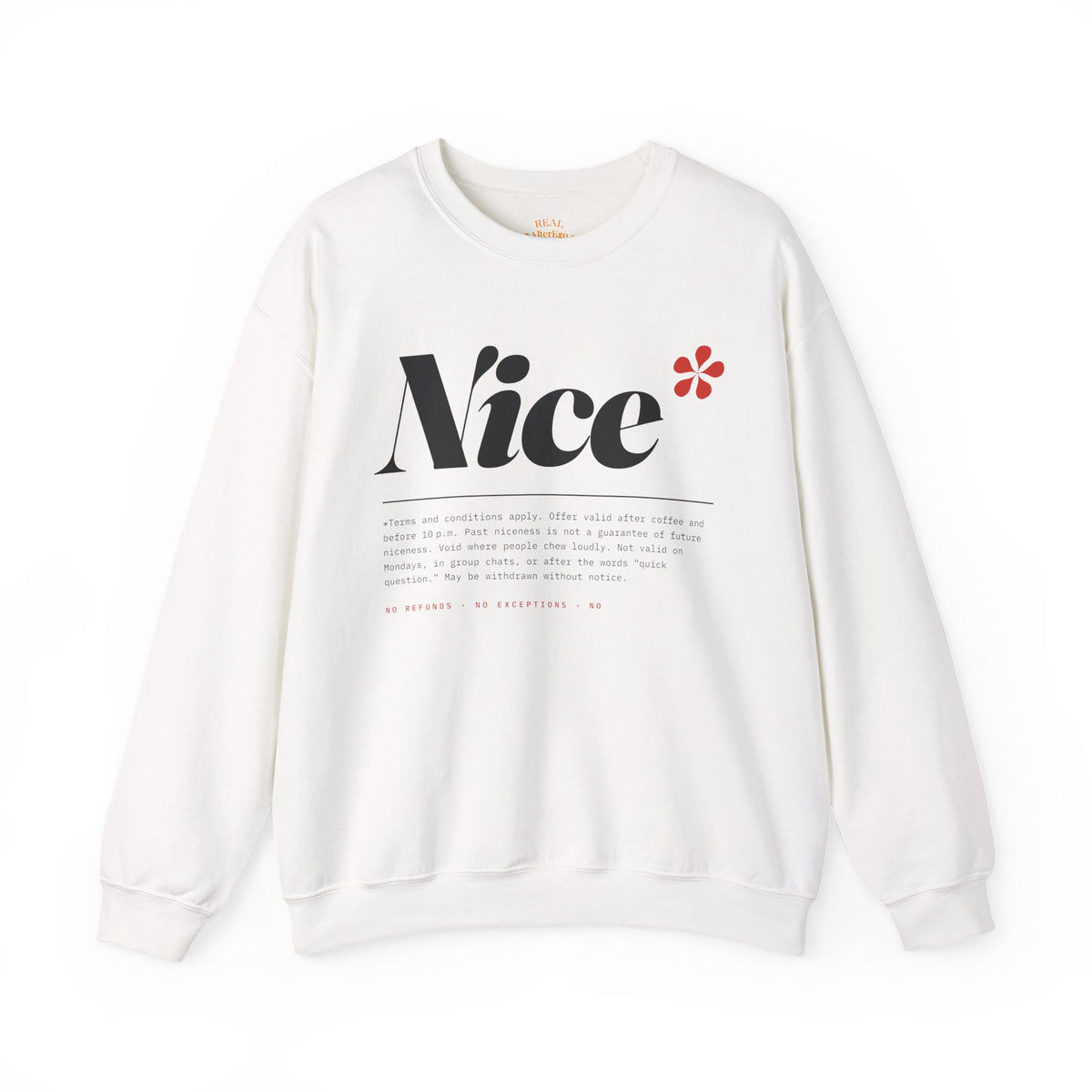 Nice Graphic Crewneck Sweatshirt - Minimal Text Logo Pullover