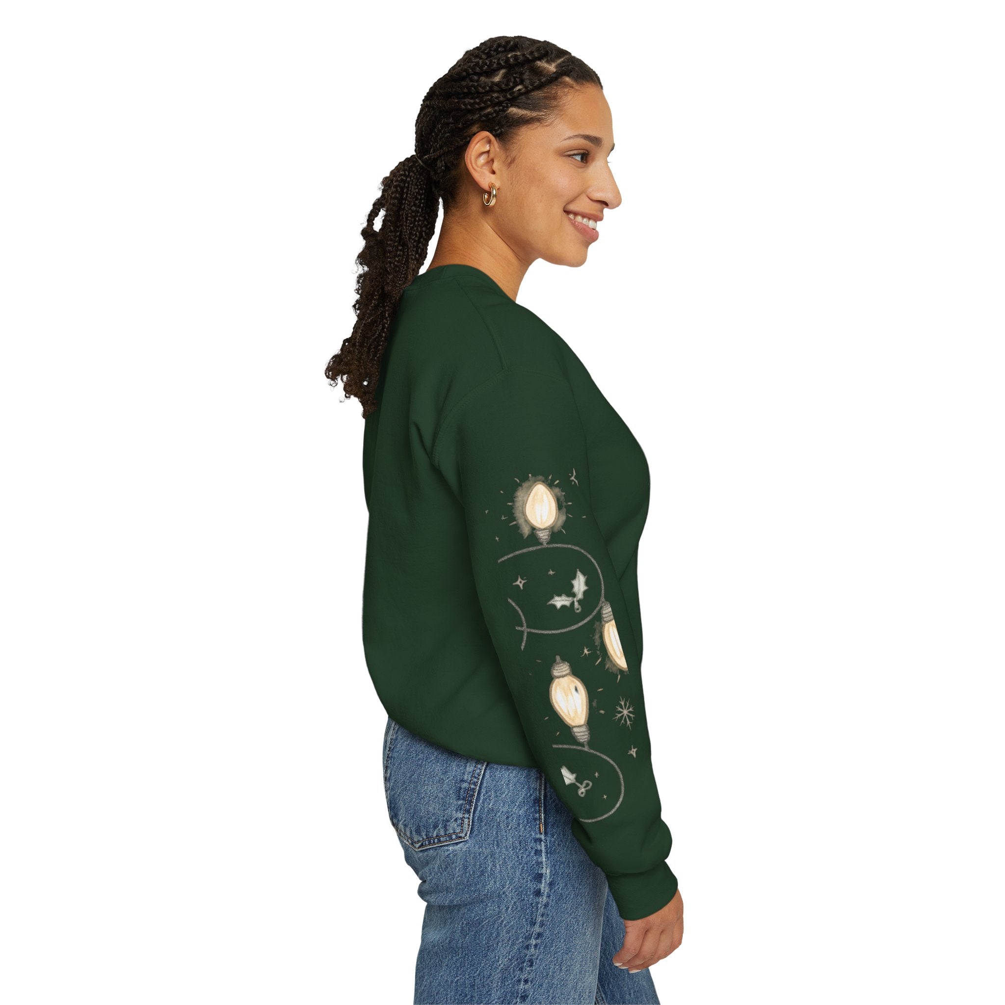 Christmas Lights Sleeve Crewneck Sweatshirt — Holiday Light-Up Sleeve Design