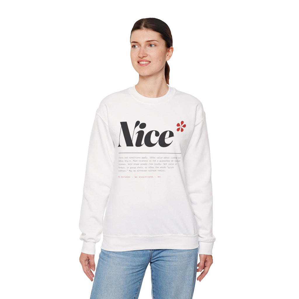Nice Graphic Crewneck Sweatshirt - Minimal Text Logo Pullover