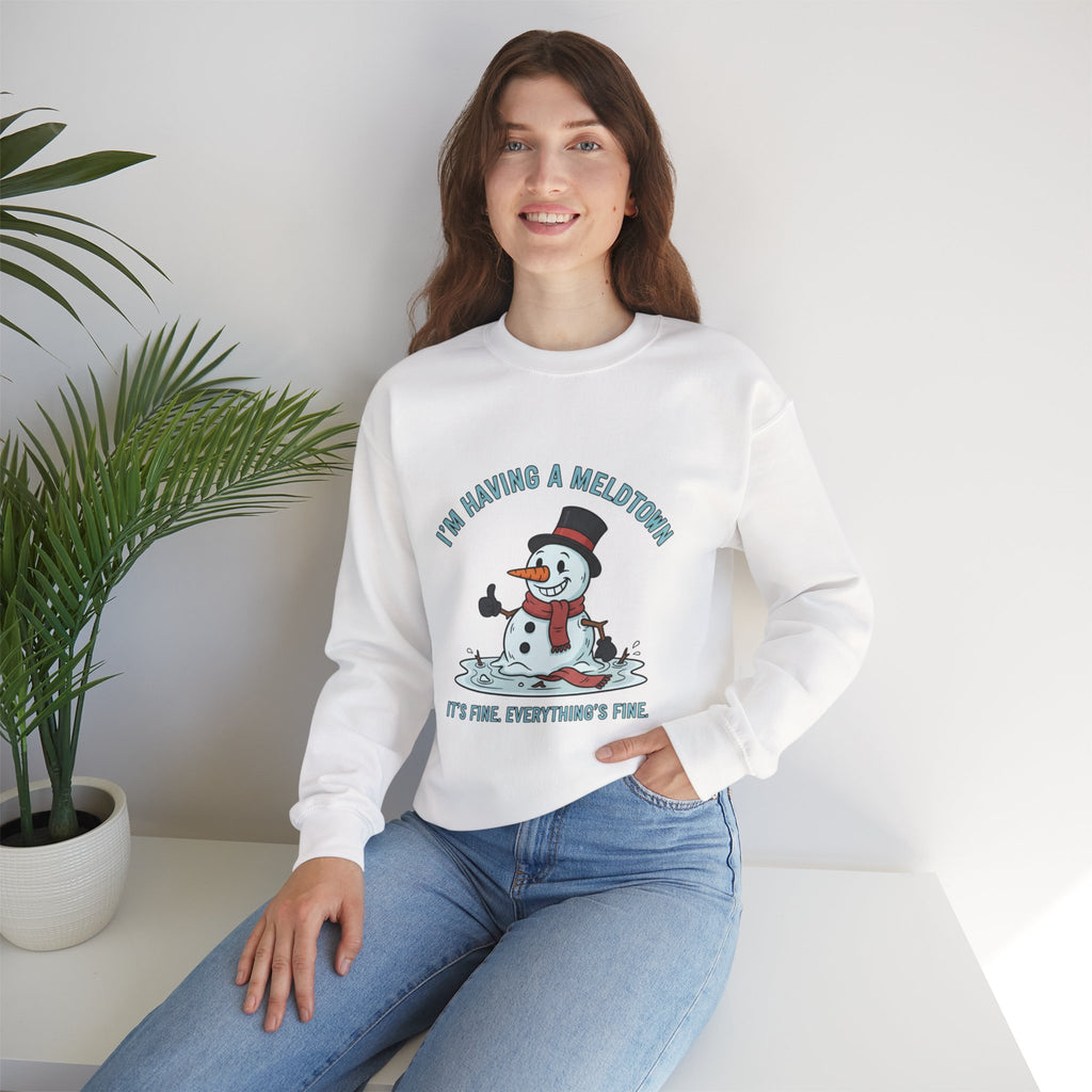 Melted Snowman Crewneck Sweatshirt  "I'm Having a Meltdown" Funny Holiday Sweater