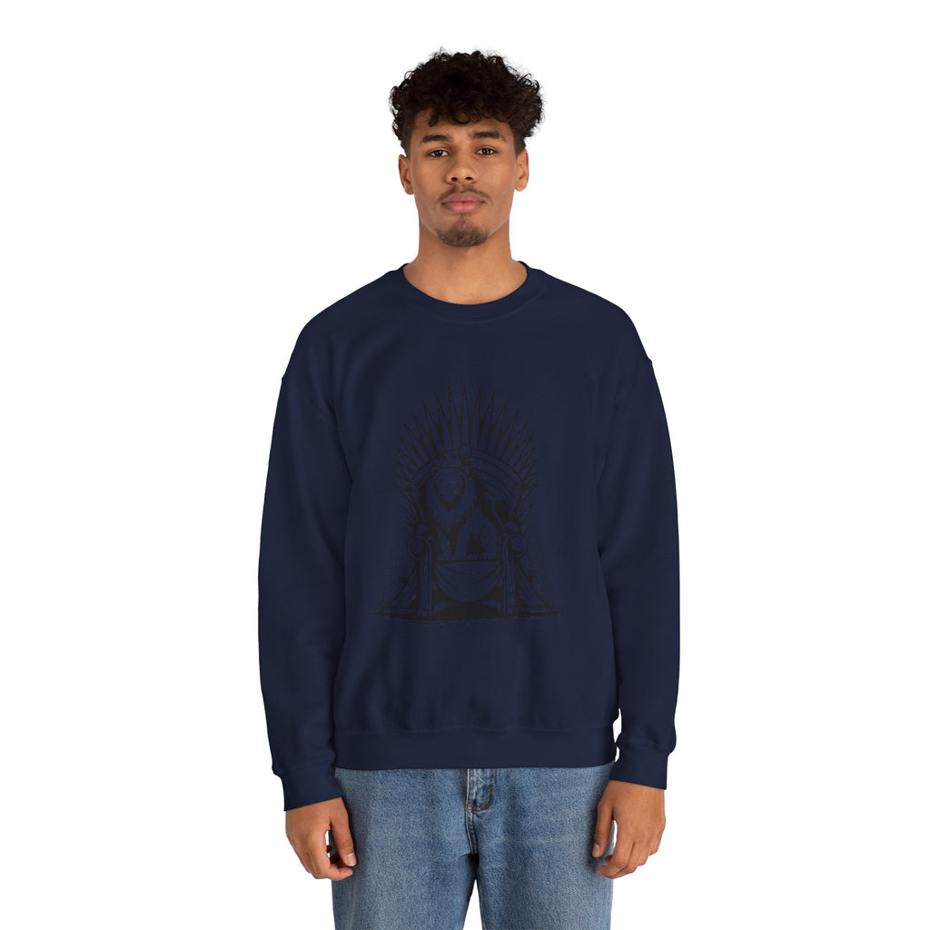 Lion Throne Crewneck Sweatshirt — Regal Lion Illustration Graphic