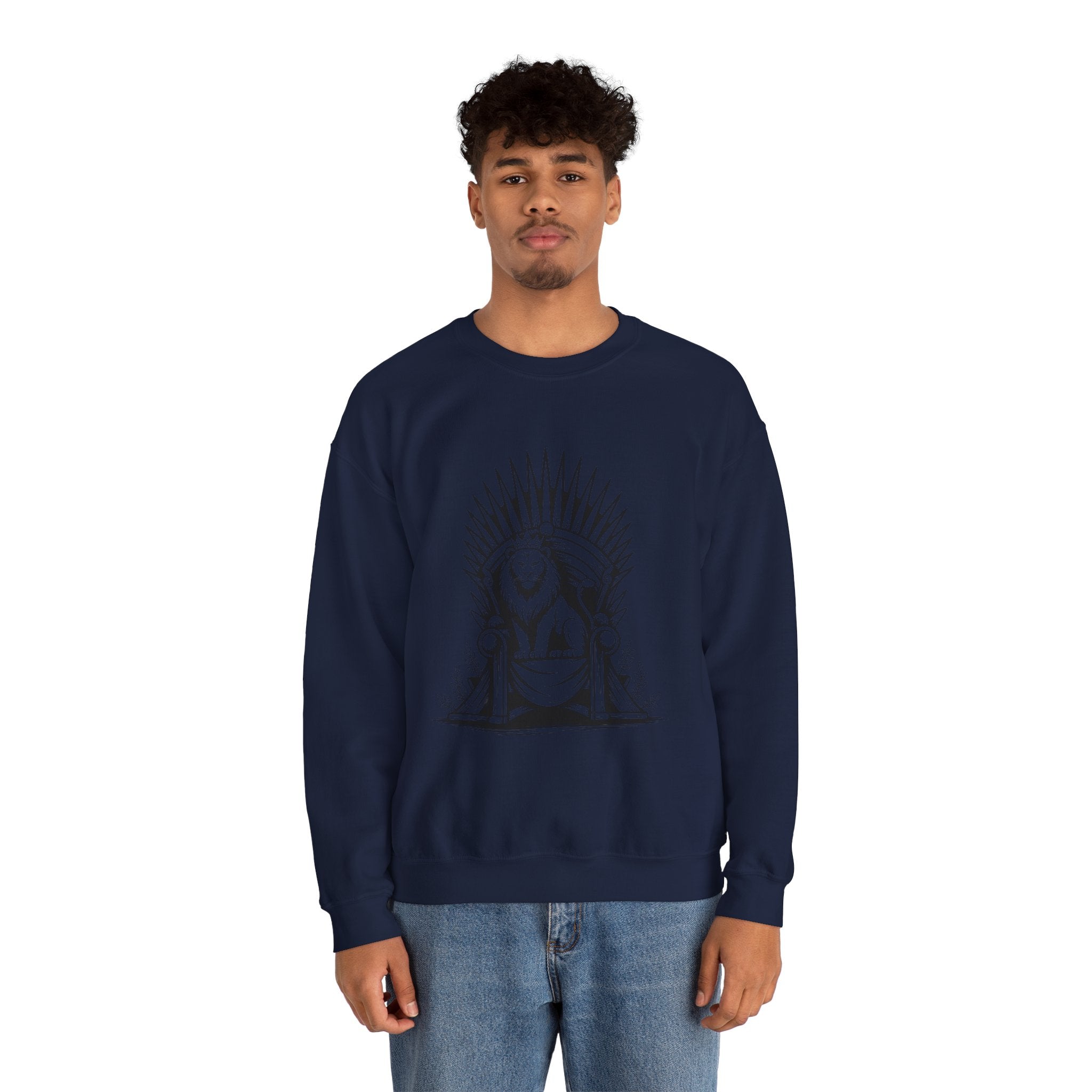 Lion Throne Crewneck Sweatshirt — Regal Lion Illustration Graphic