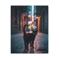 Black Cat Alley Matte Canvas Print — Noir Street Photography Wall Art