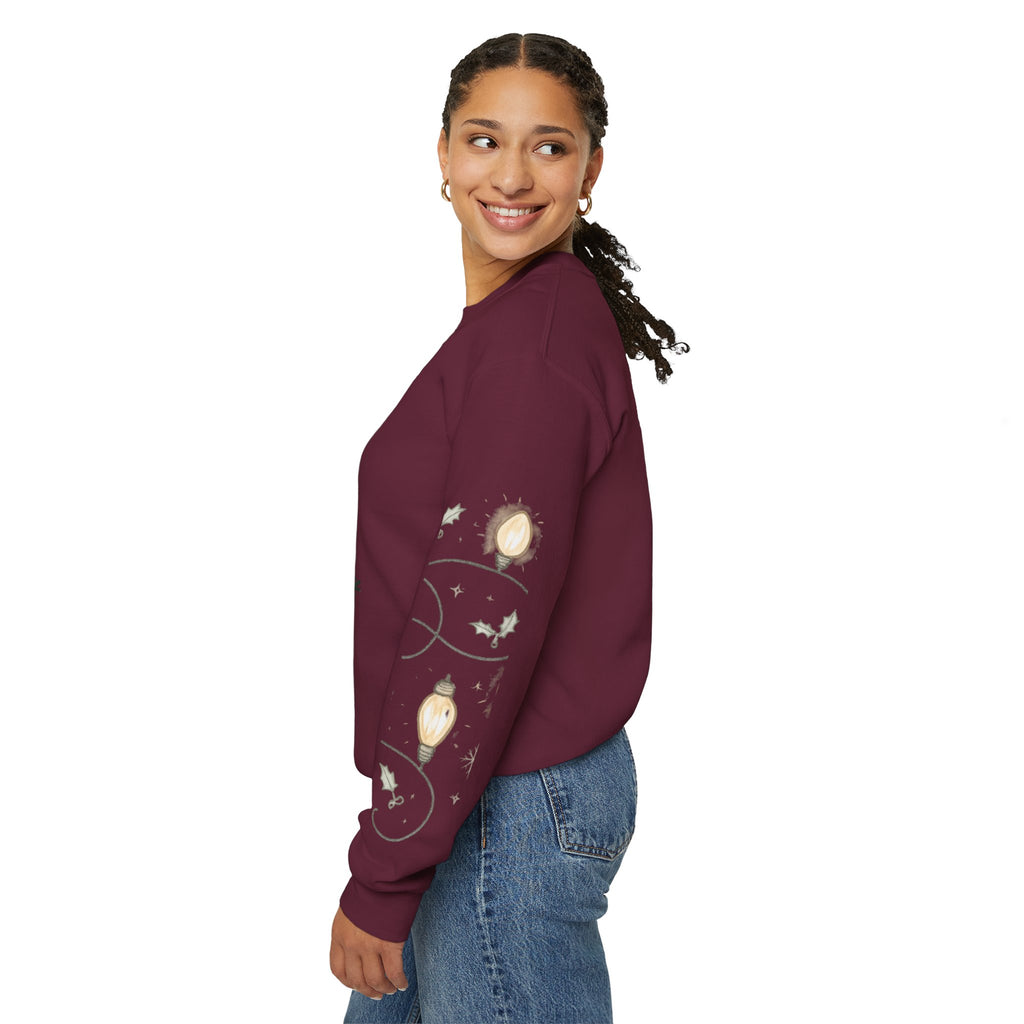 Christmas Lights Sleeve Crewneck Sweatshirt — Holiday Light-Up Sleeve Design