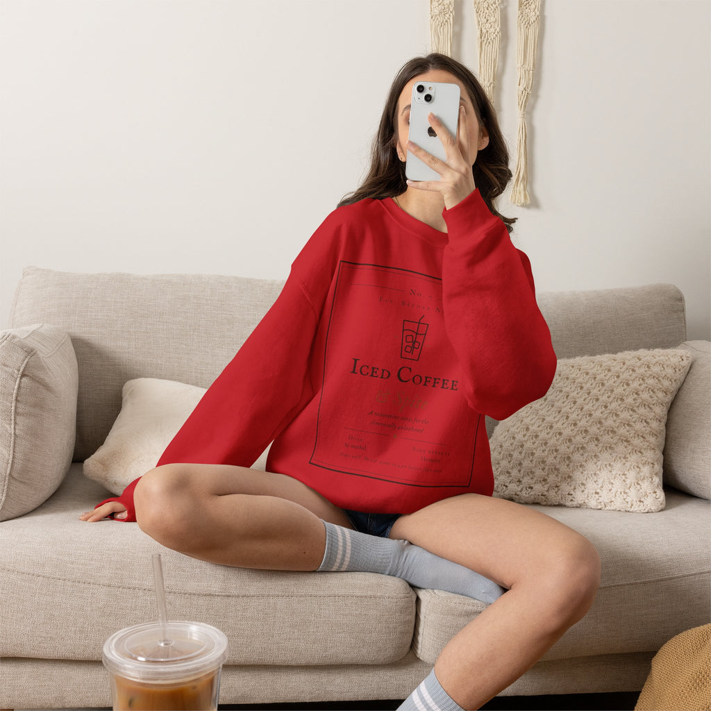 Iced Coffee & Spite Crewneck Sweatshirt - Minimal Café Graphic Sweater