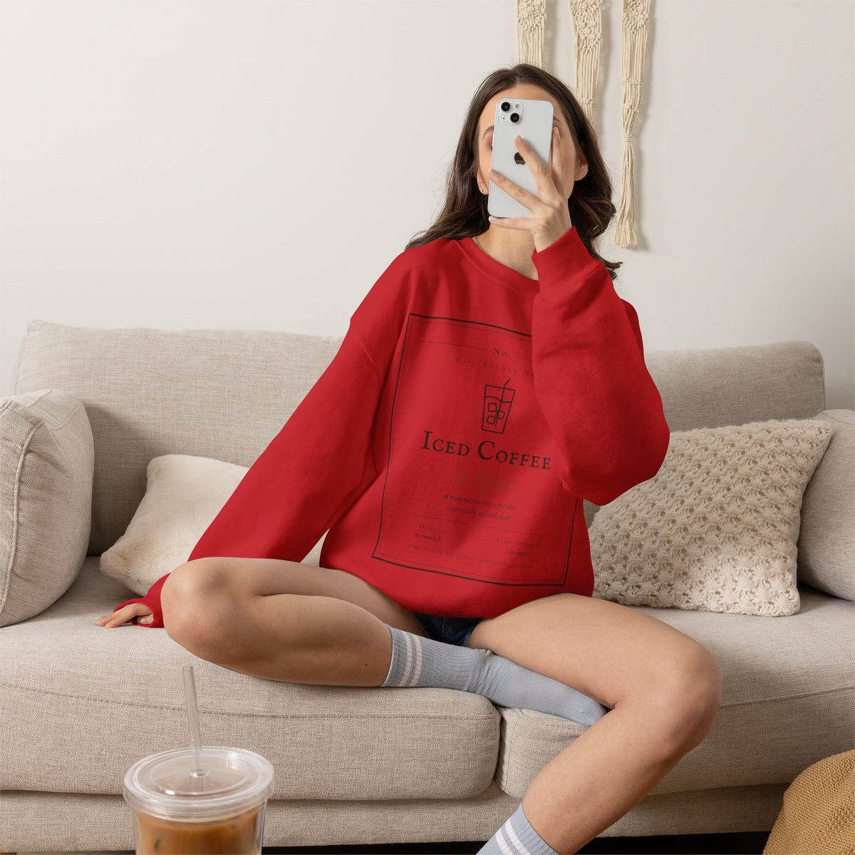 Iced Coffee & Spite Crewneck Sweatshirt - Minimal Café Graphic Sweater