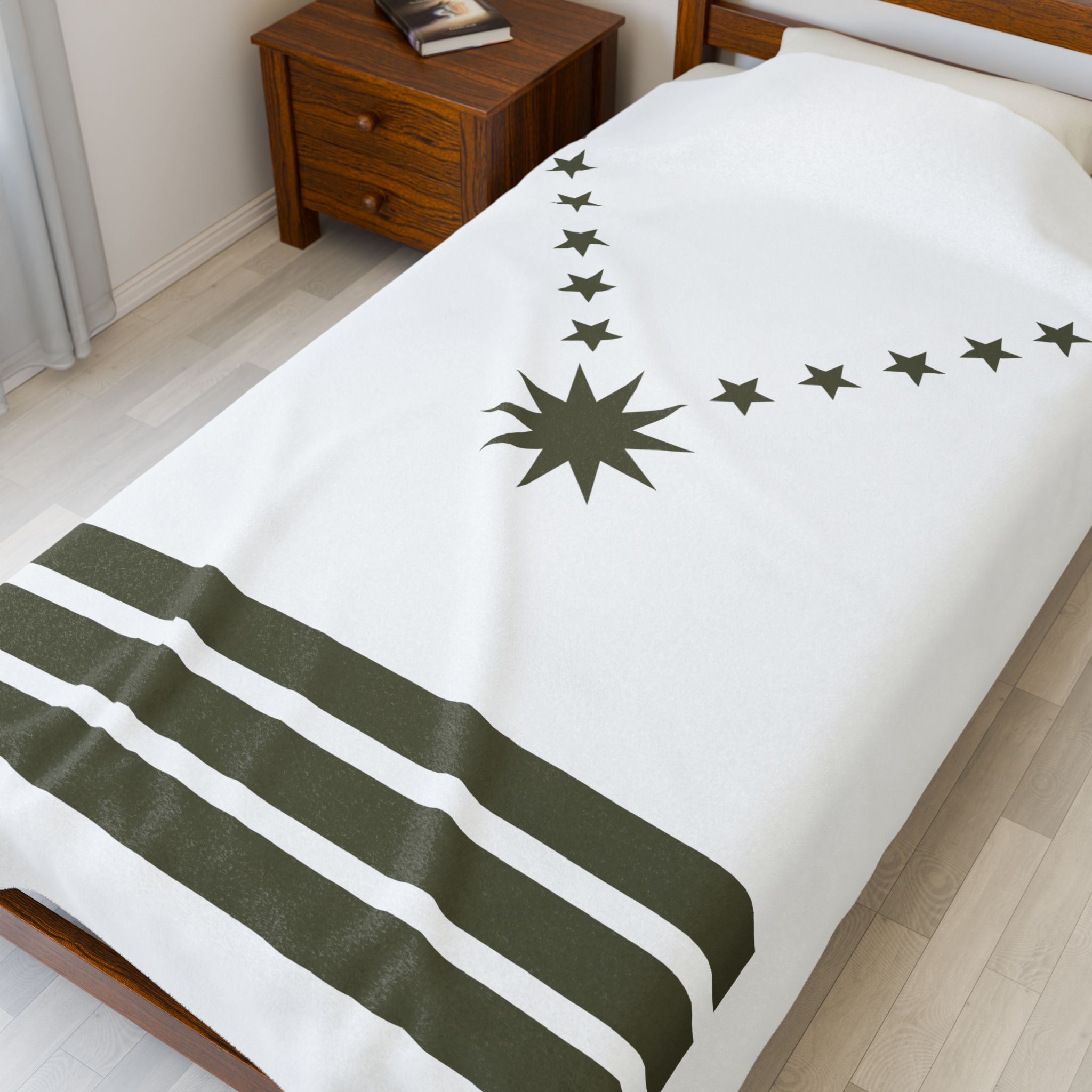 Velveteen Plush Blanket — Olive Starburst & Stripes Cozy Throw