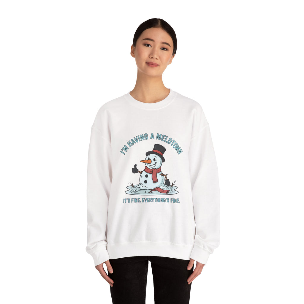 Melted Snowman Crewneck Sweatshirt  "I'm Having a Meltdown" Funny Holiday Sweater