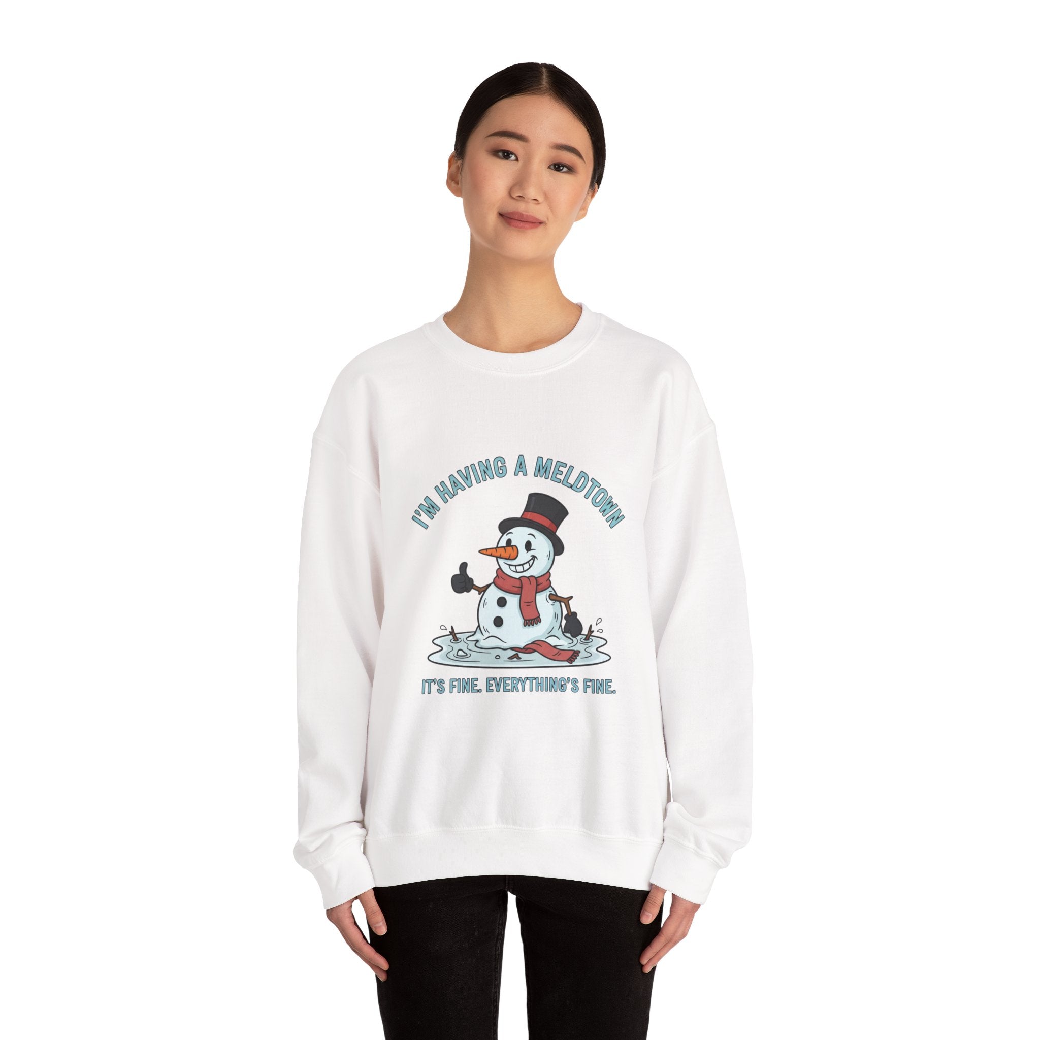 Melted Snowman Crewneck Sweatshirt  "I'm Having a Meltdown" Funny Holiday Sweater