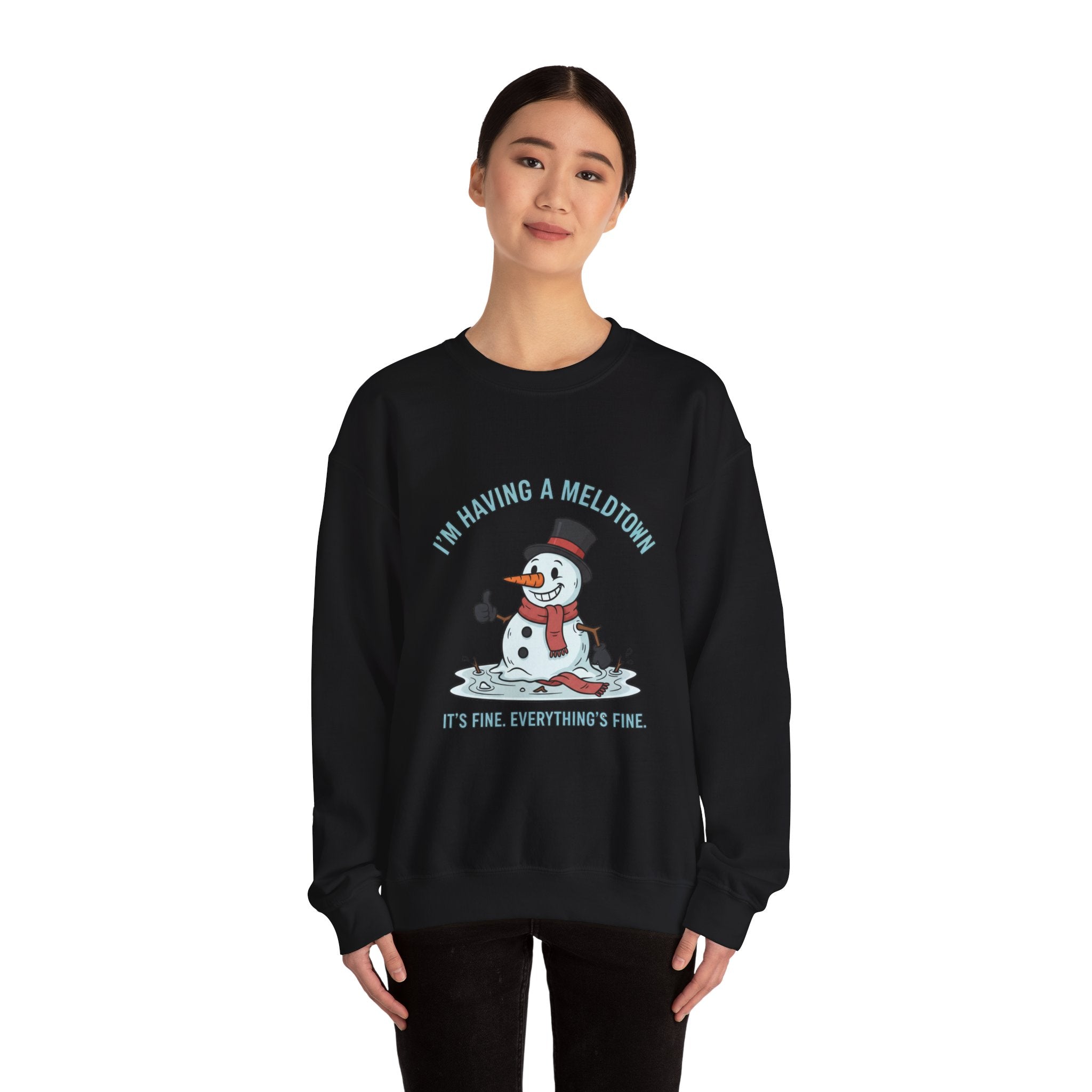 Melted Snowman Crewneck Sweatshirt  "I'm Having a Meltdown" Funny Holiday Sweater
