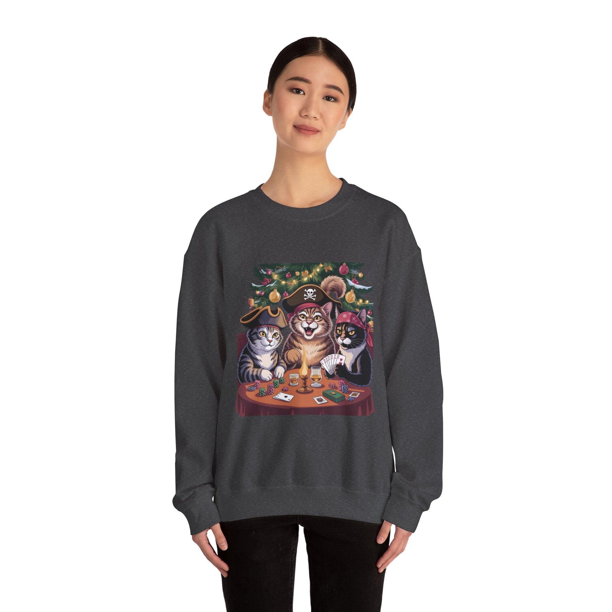 Holiday Pirate Cats Crewneck Sweatshirt – Poker Night at the Christmas Tree