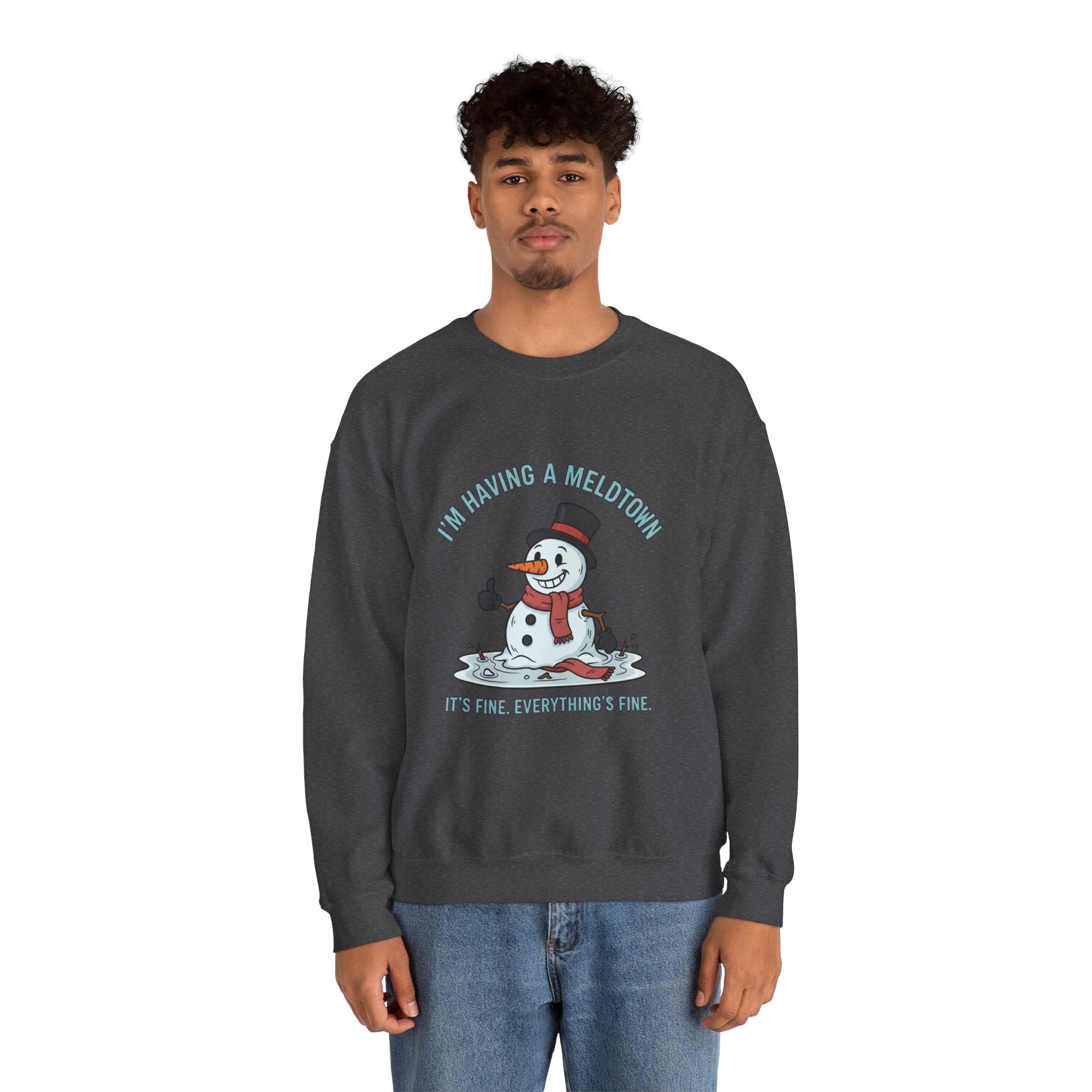 Melted Snowman Crewneck Sweatshirt  "I'm Having a Meltdown" Funny Holiday Sweater