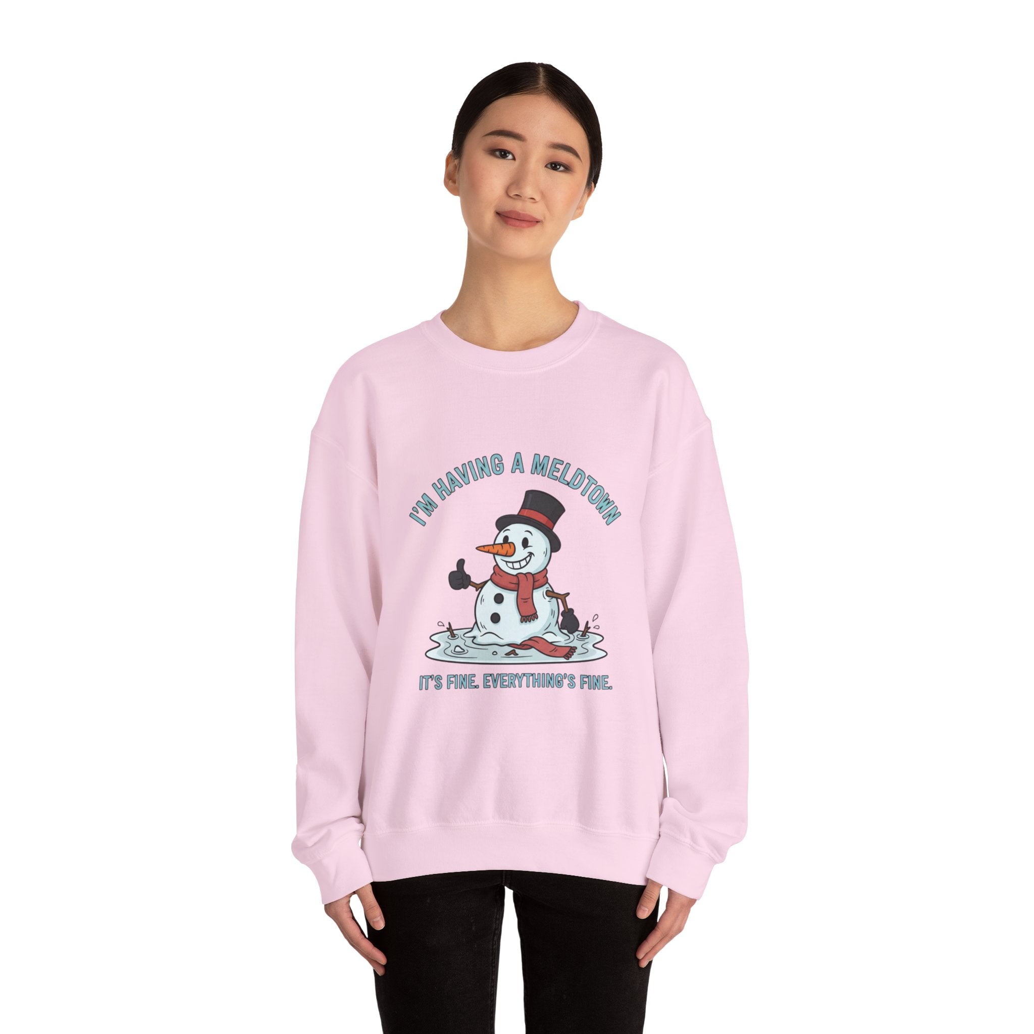 Melted Snowman Crewneck Sweatshirt  "I'm Having a Meltdown" Funny Holiday Sweater