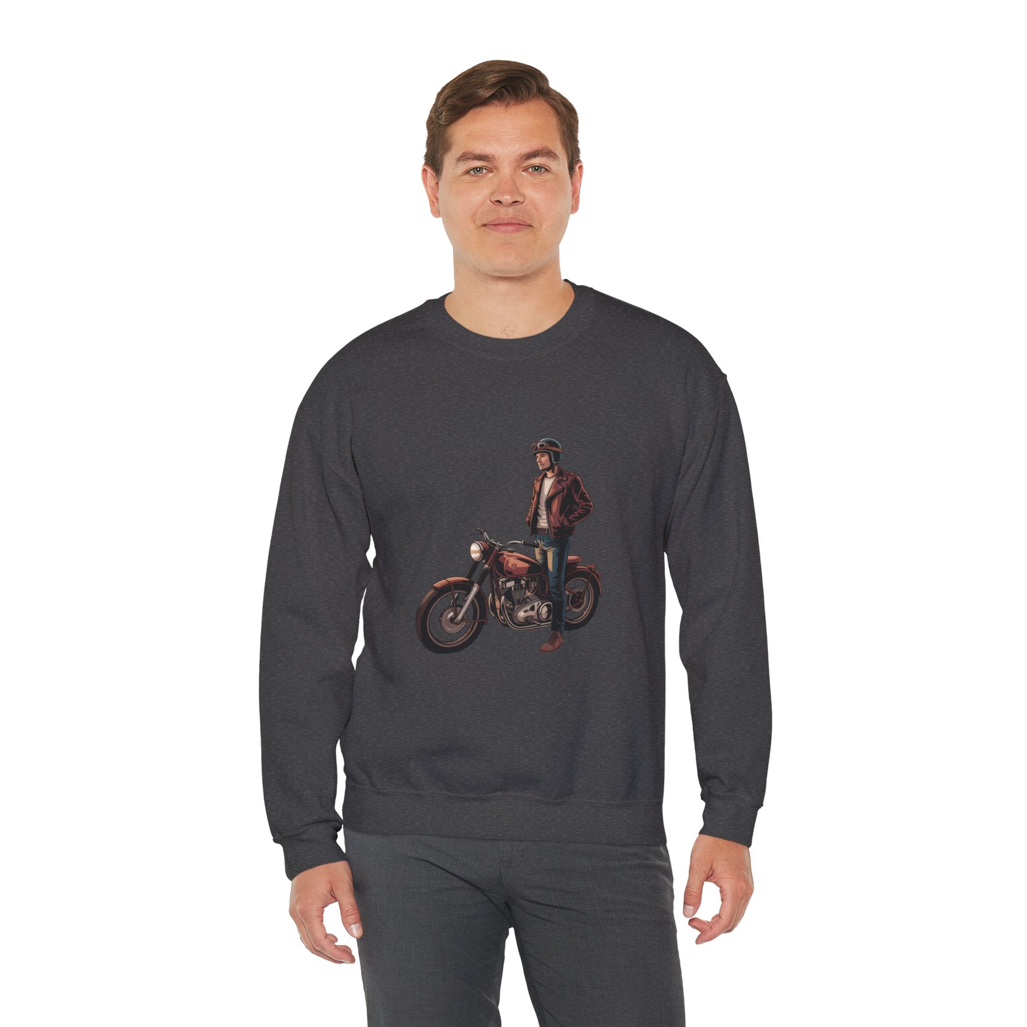 Vintage Motorcycle Rider Crewneck Sweatshirt – Retro Biker Graphic