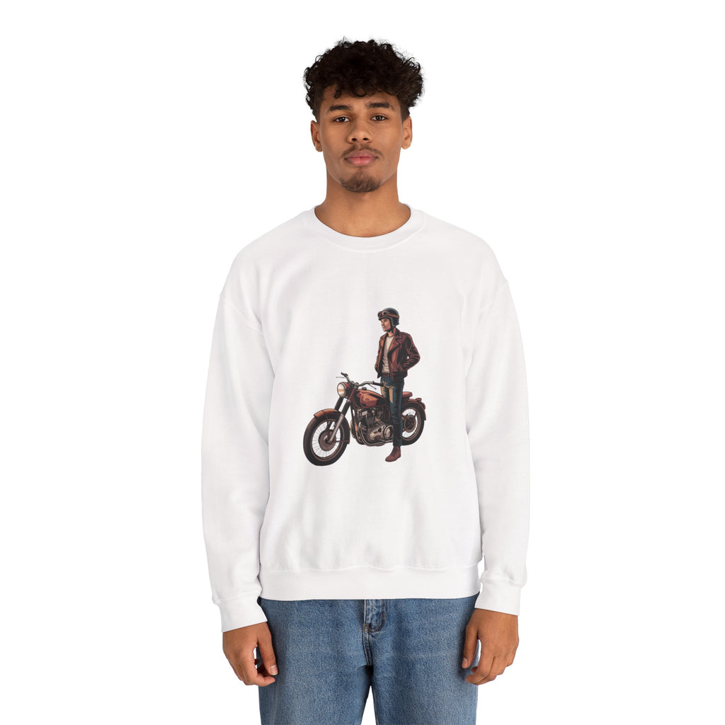 Vintage Motorcycle Rider Crewneck Sweatshirt – Retro Biker Graphic