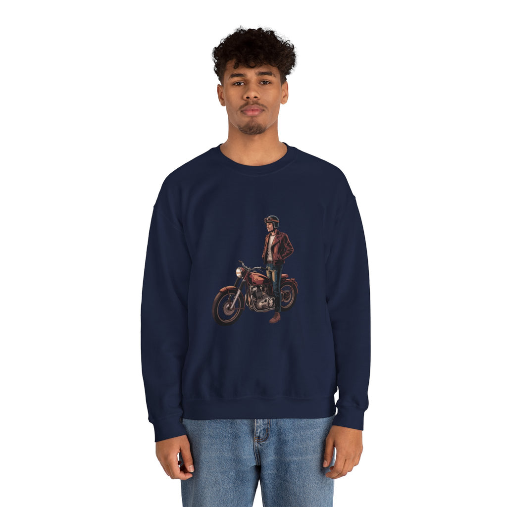 Vintage Motorcycle Rider Crewneck Sweatshirt – Retro Biker Graphic