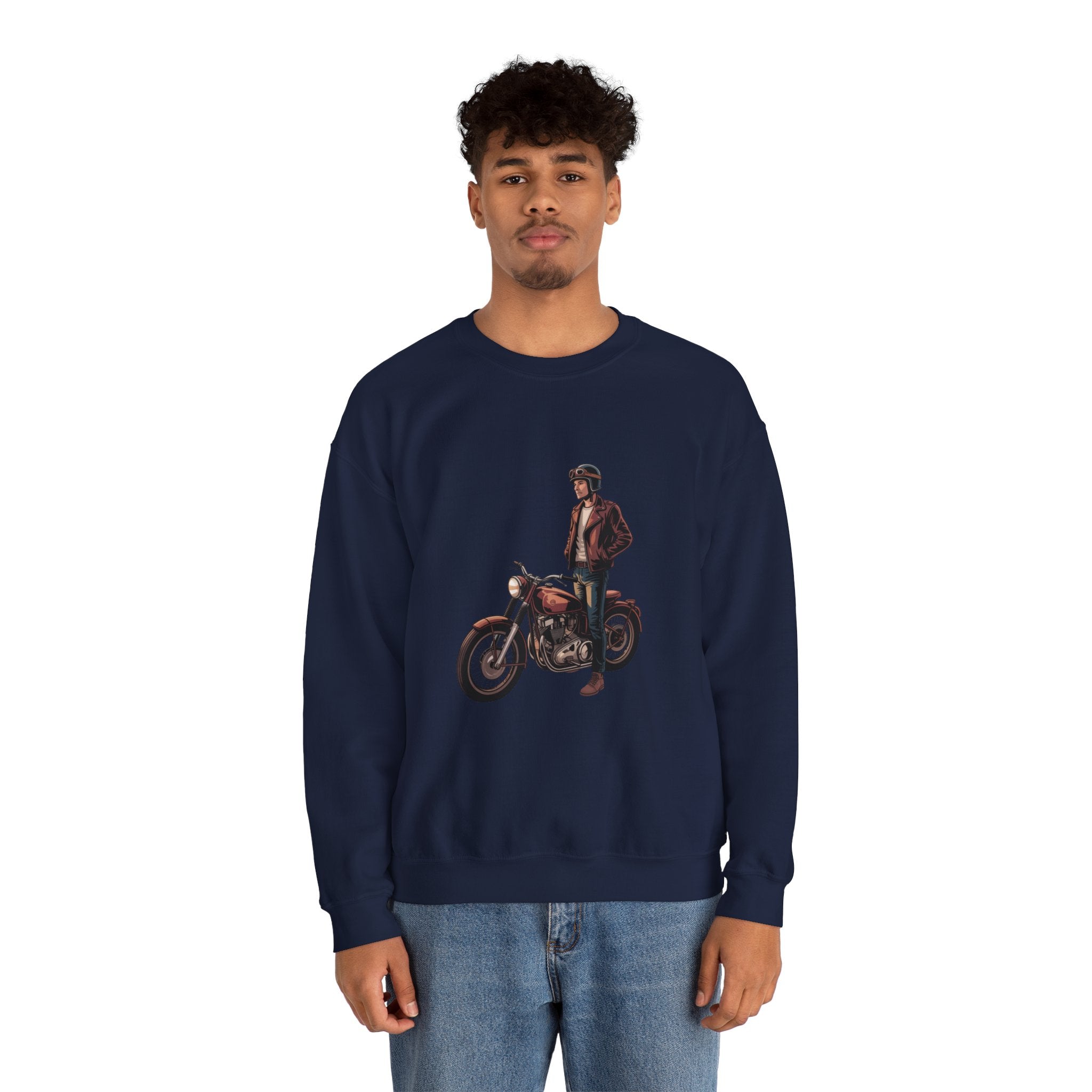 Vintage Motorcycle Rider Crewneck Sweatshirt – Retro Biker Graphic