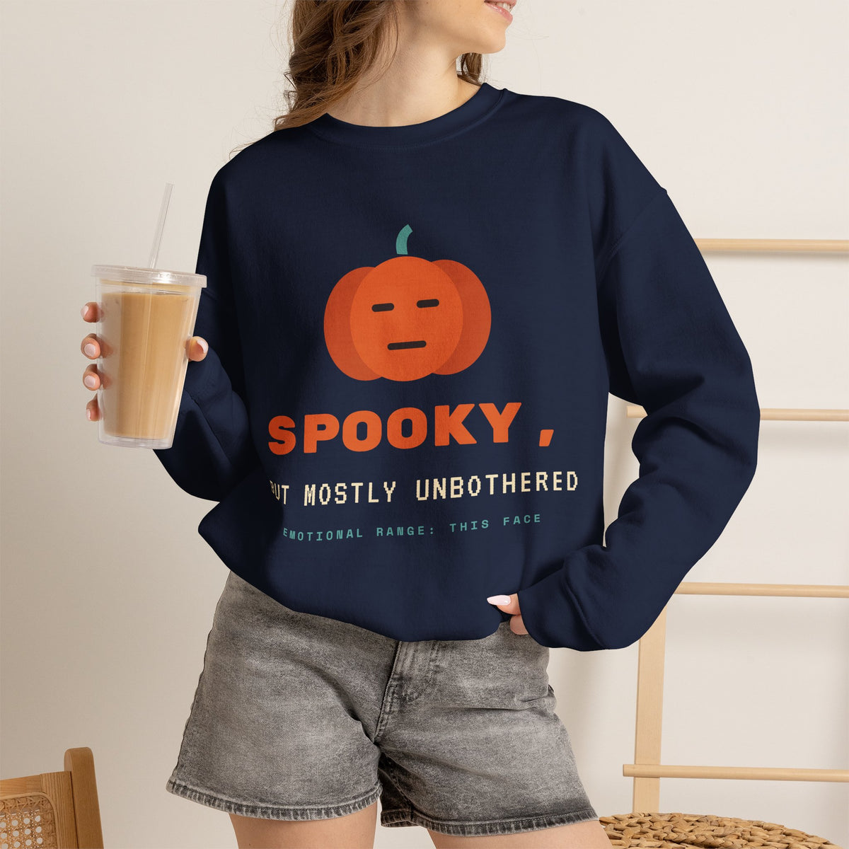 Spooky Pumpkin Crewneck Sweatshirt - Cute Minimal Halloween Pullover
