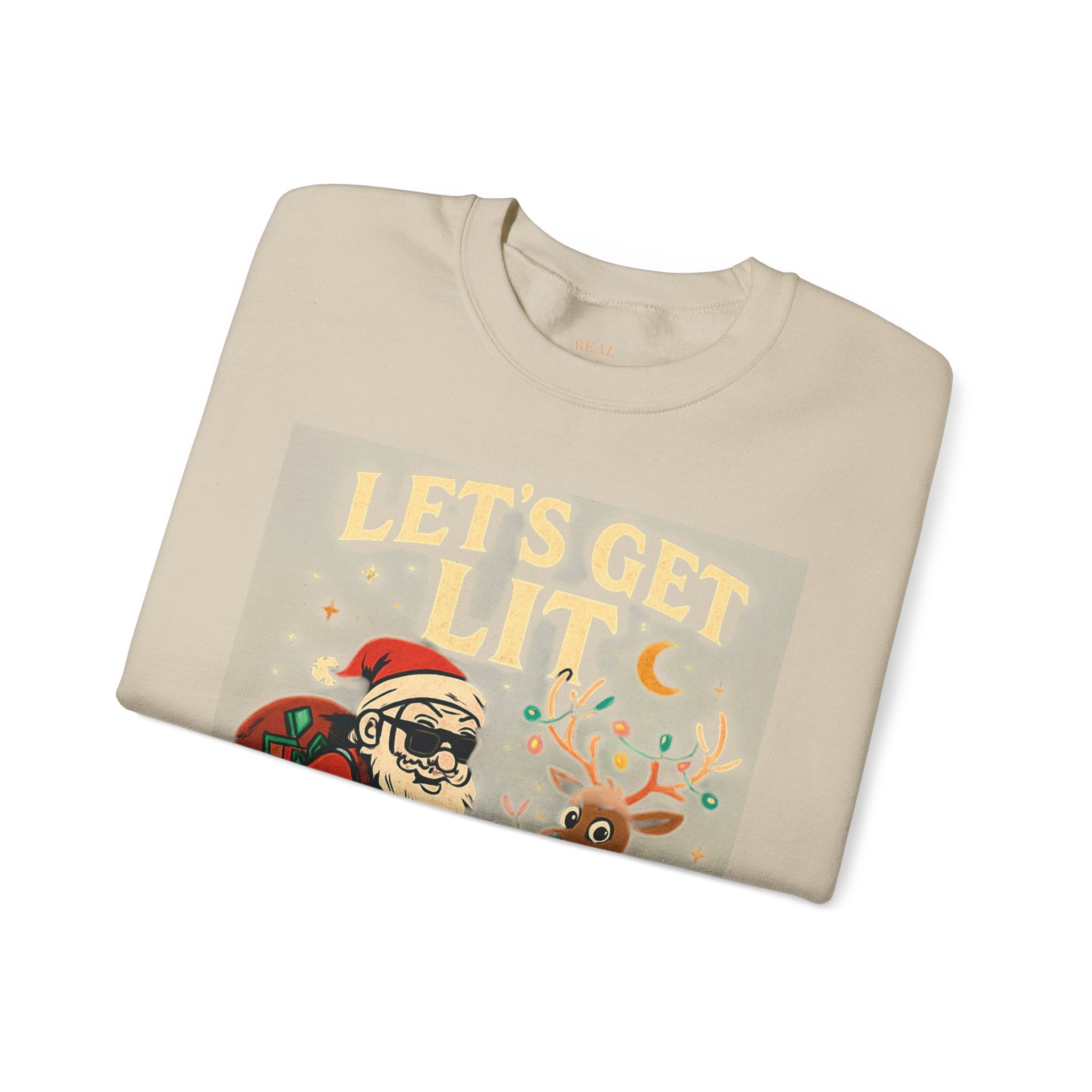 Crewneck Sweatshirt — 'Let's Get Lit' Santa & Reindeer Christmas Pullover
