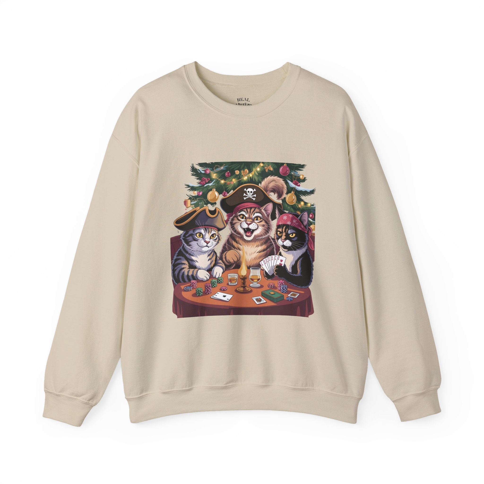 Holiday Pirate Cats Crewneck Sweatshirt – Poker Night at the Christmas Tree