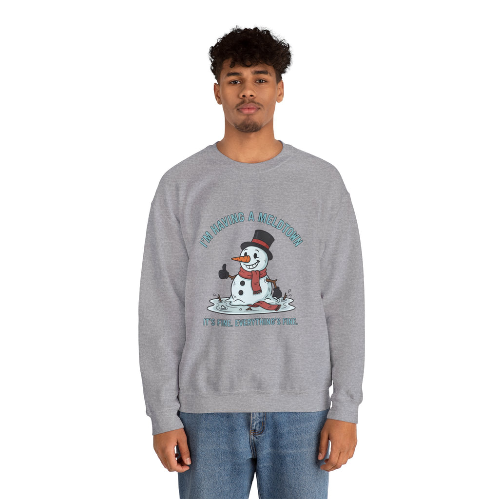 Melted Snowman Crewneck Sweatshirt  "I'm Having a Meltdown" Funny Holiday Sweater