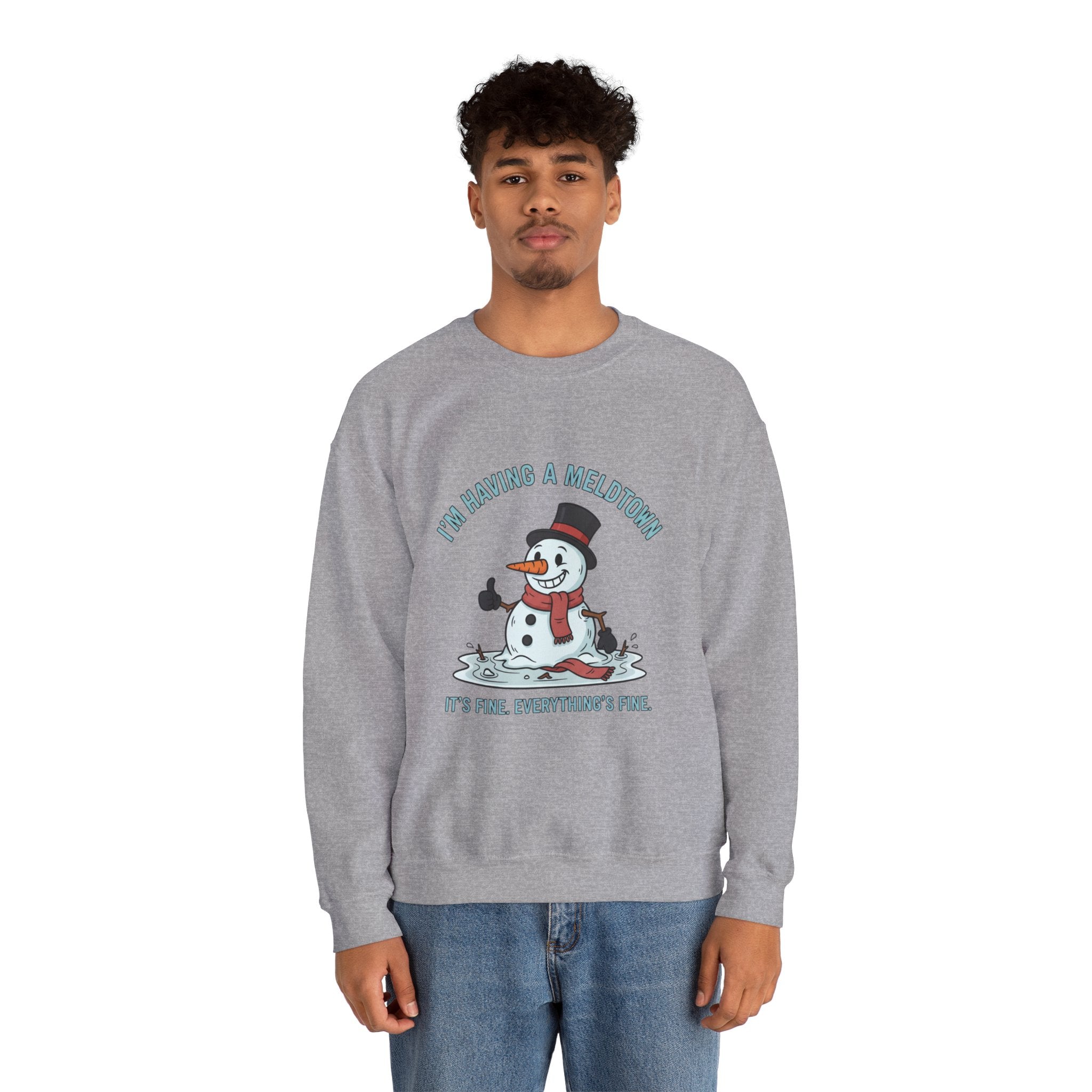 Melted Snowman Crewneck Sweatshirt  "I'm Having a Meltdown" Funny Holiday Sweater