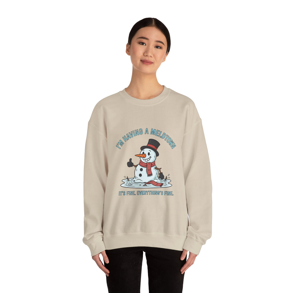Melted Snowman Crewneck Sweatshirt  "I'm Having a Meltdown" Funny Holiday Sweater