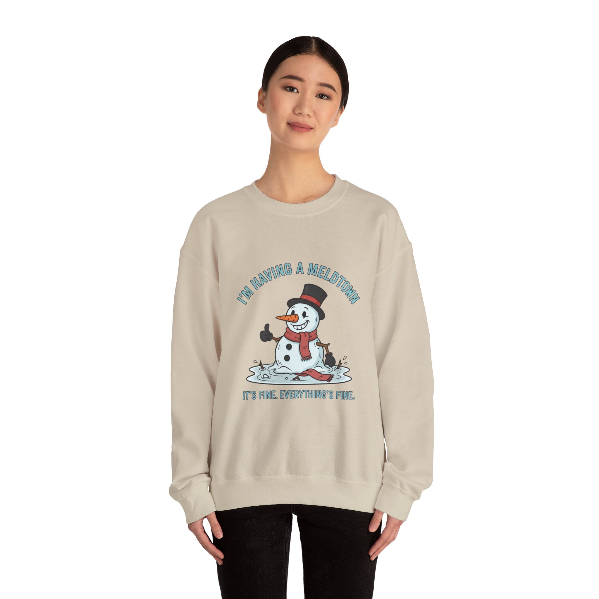 Melted Snowman Crewneck Sweatshirt  "I'm Having a Meltdown" Funny Holiday Sweater