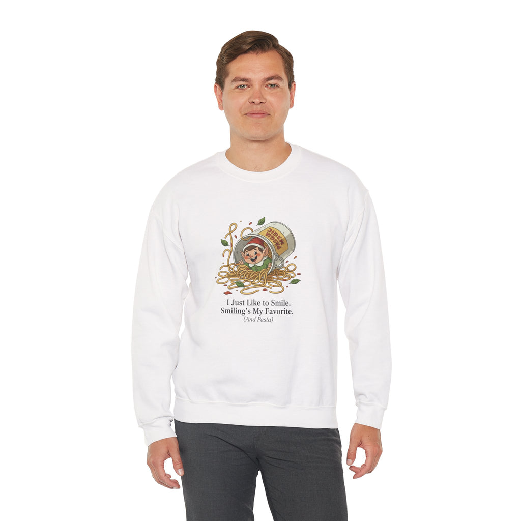 Crewneck Sweatshirt — Cute Coffee Jar Illustration with Quote “I Just Like to Smile, Smiling Is My Favorite”